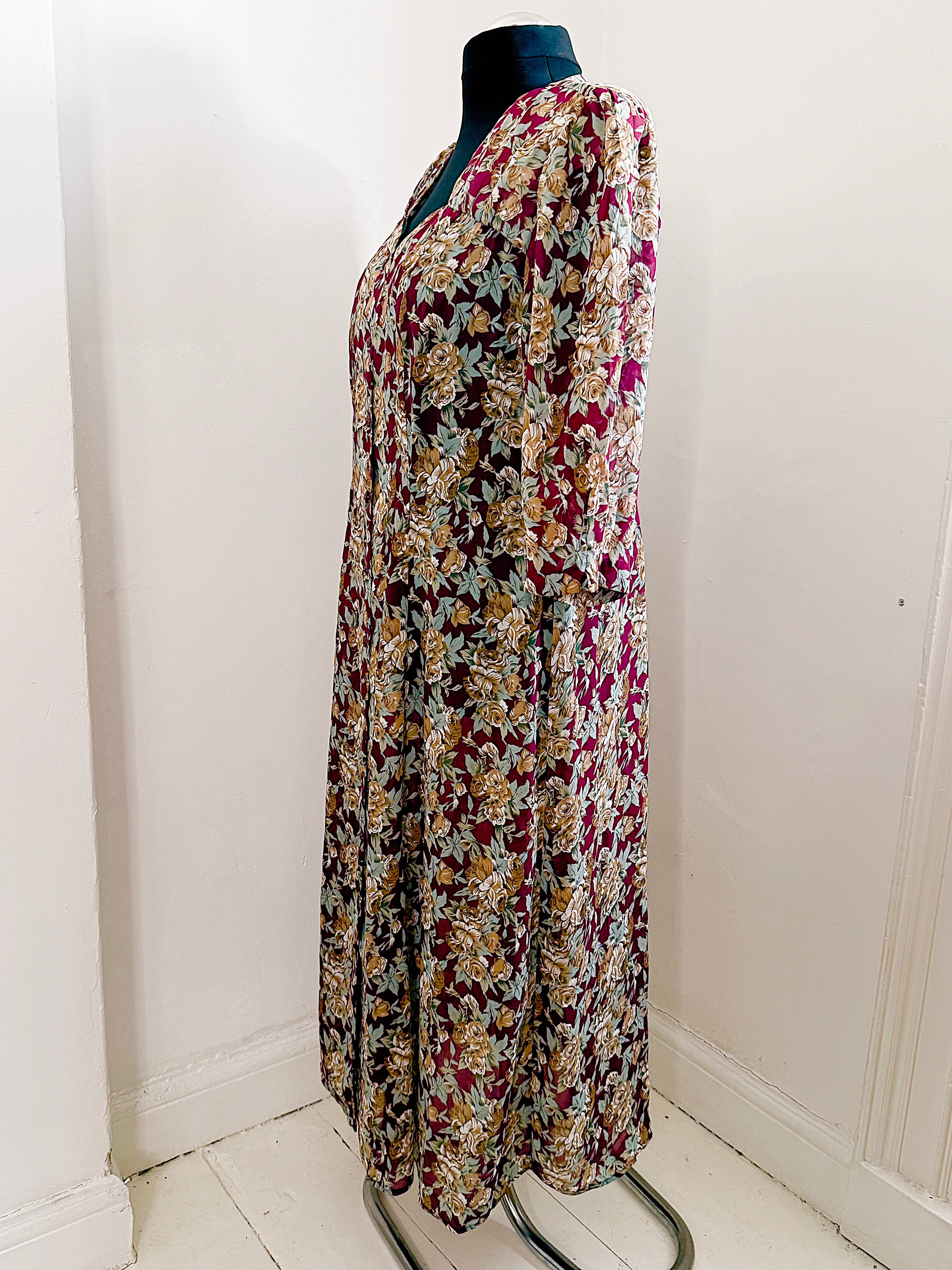 80s Floral Semi Sheer Button Up Dress