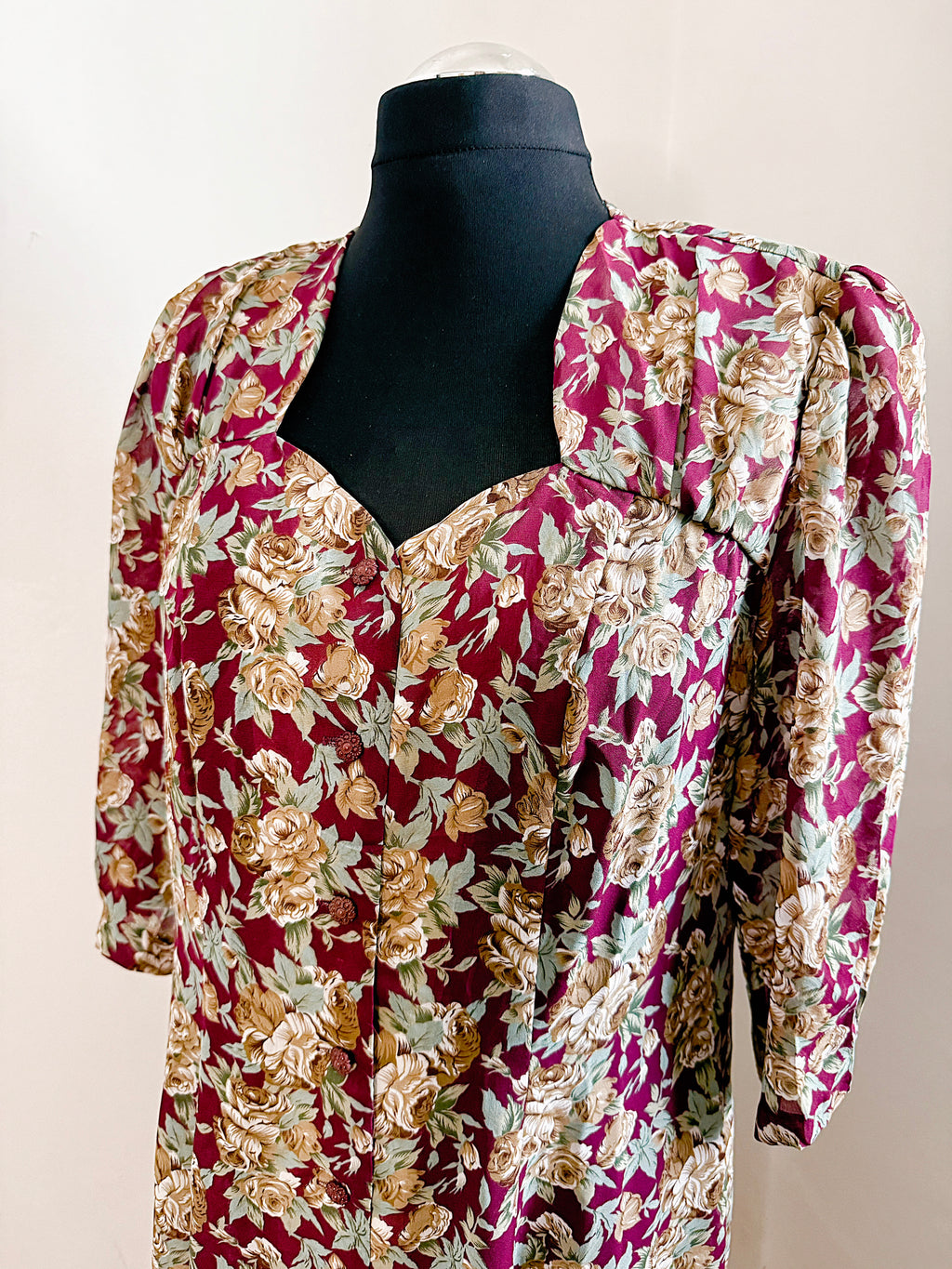 80s Floral Semi Sheer Button Up Dress