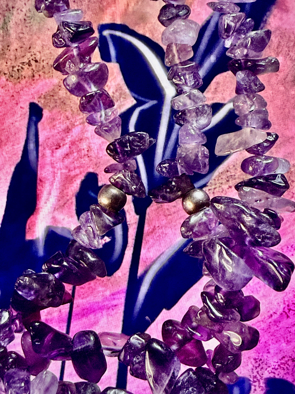 Vintage 90’s 3-Strand Genuine Amethyst Chip Necklace with Sterling Silver