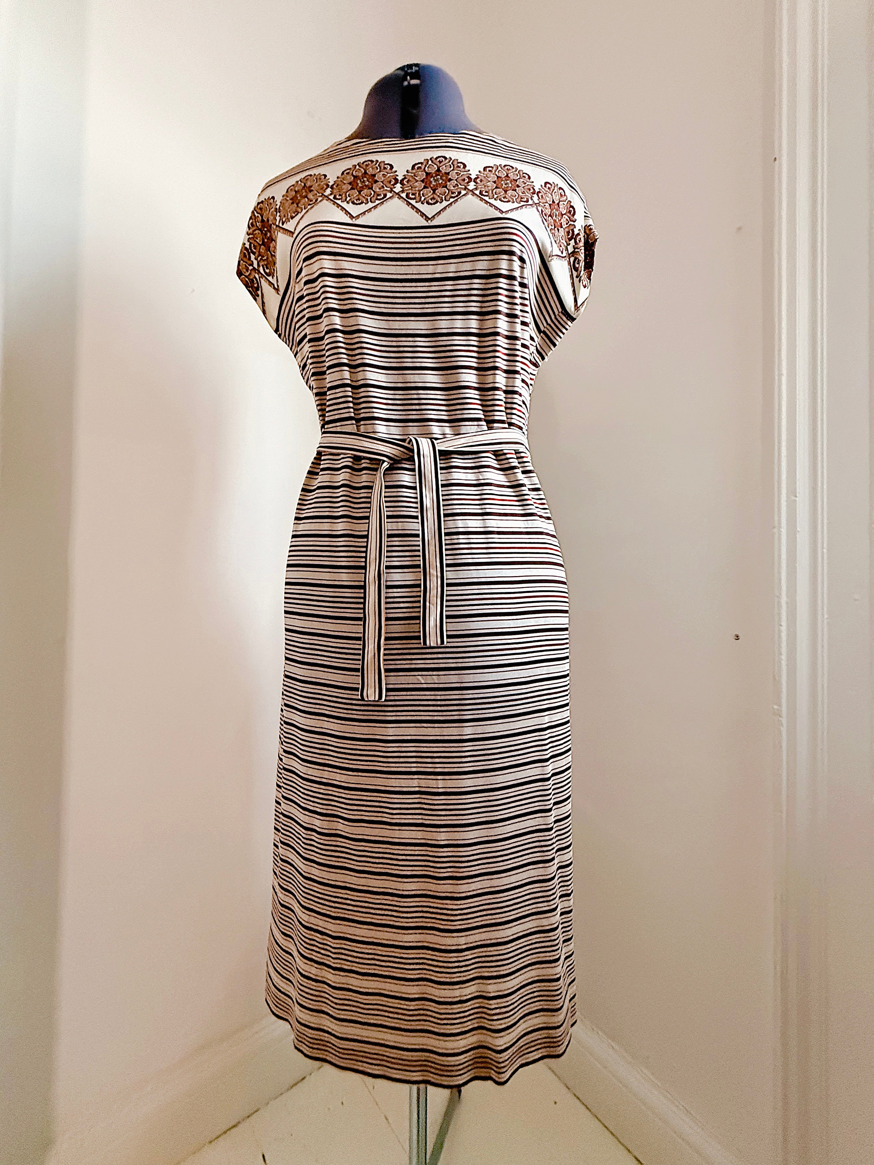 70s Ornate & Striped Midi Dress