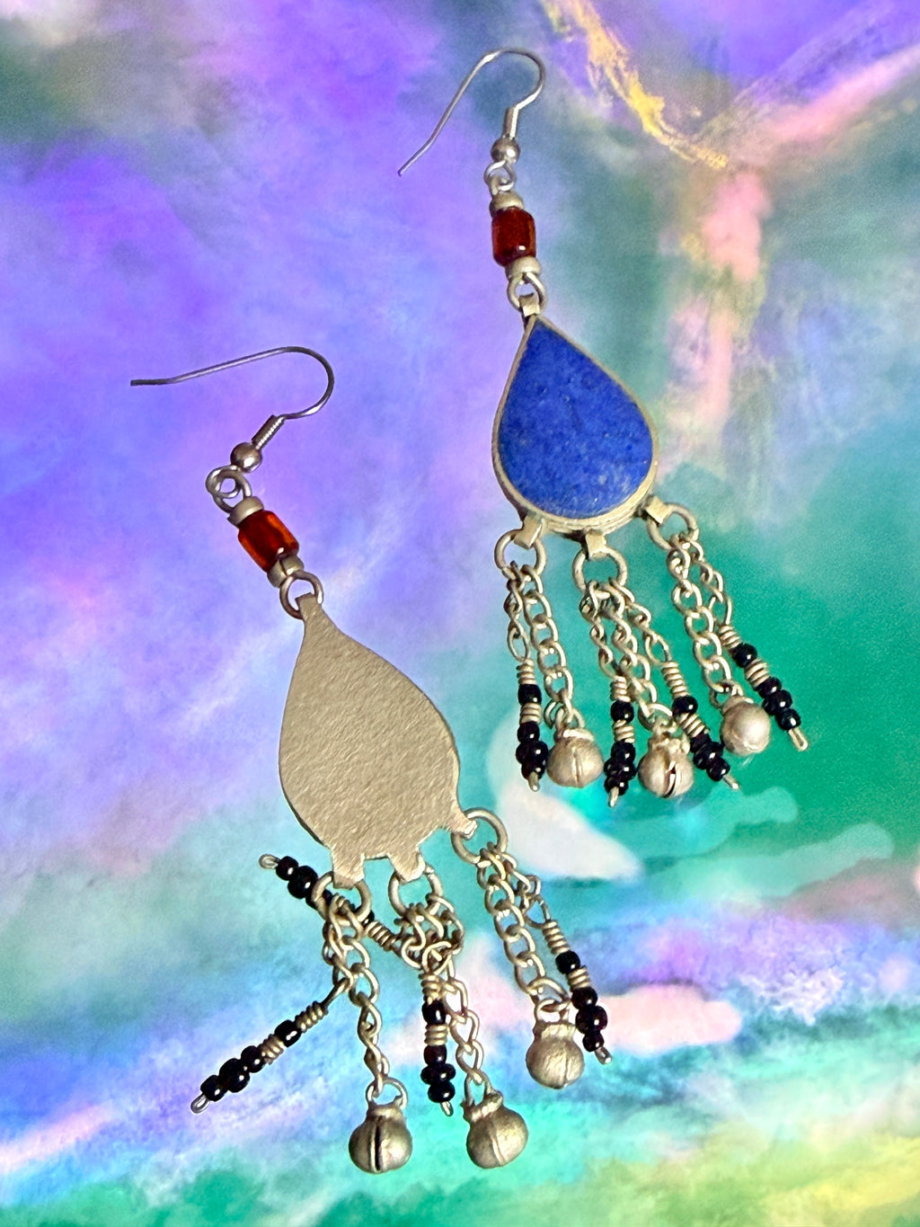 Vintage Tribal Lapis Lazuli Teardrop Earrings