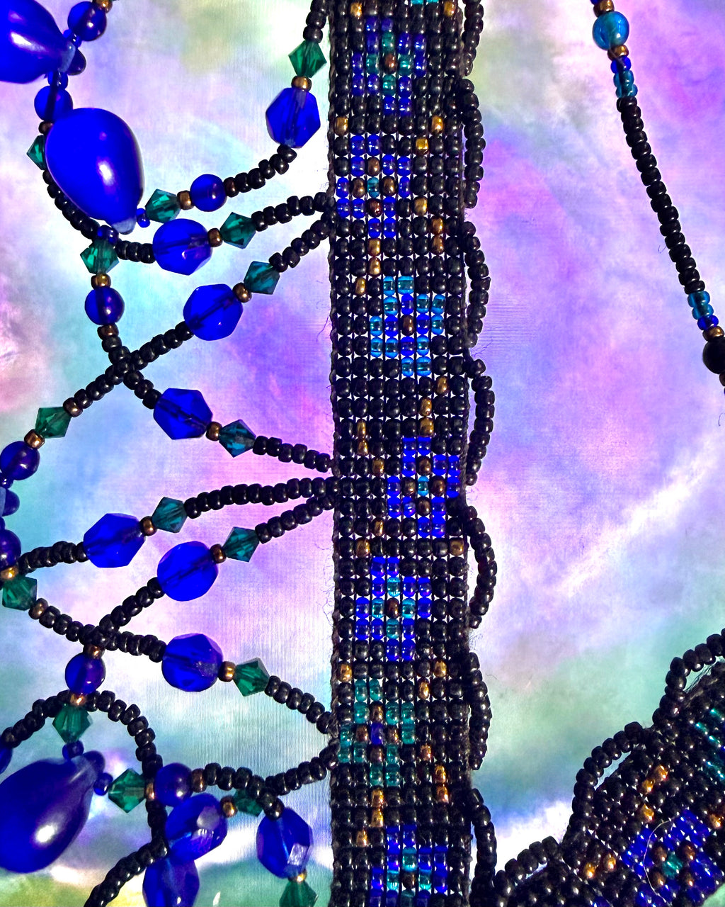 Vintage Handwoven Beadwork Statement Collar Teardrop Necklace