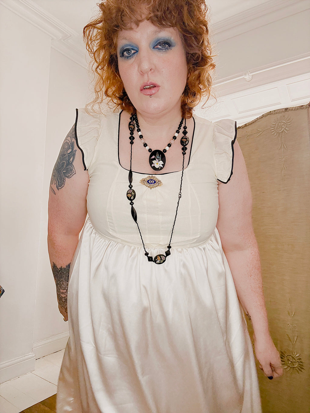 Vintage handmade cream satin dress.