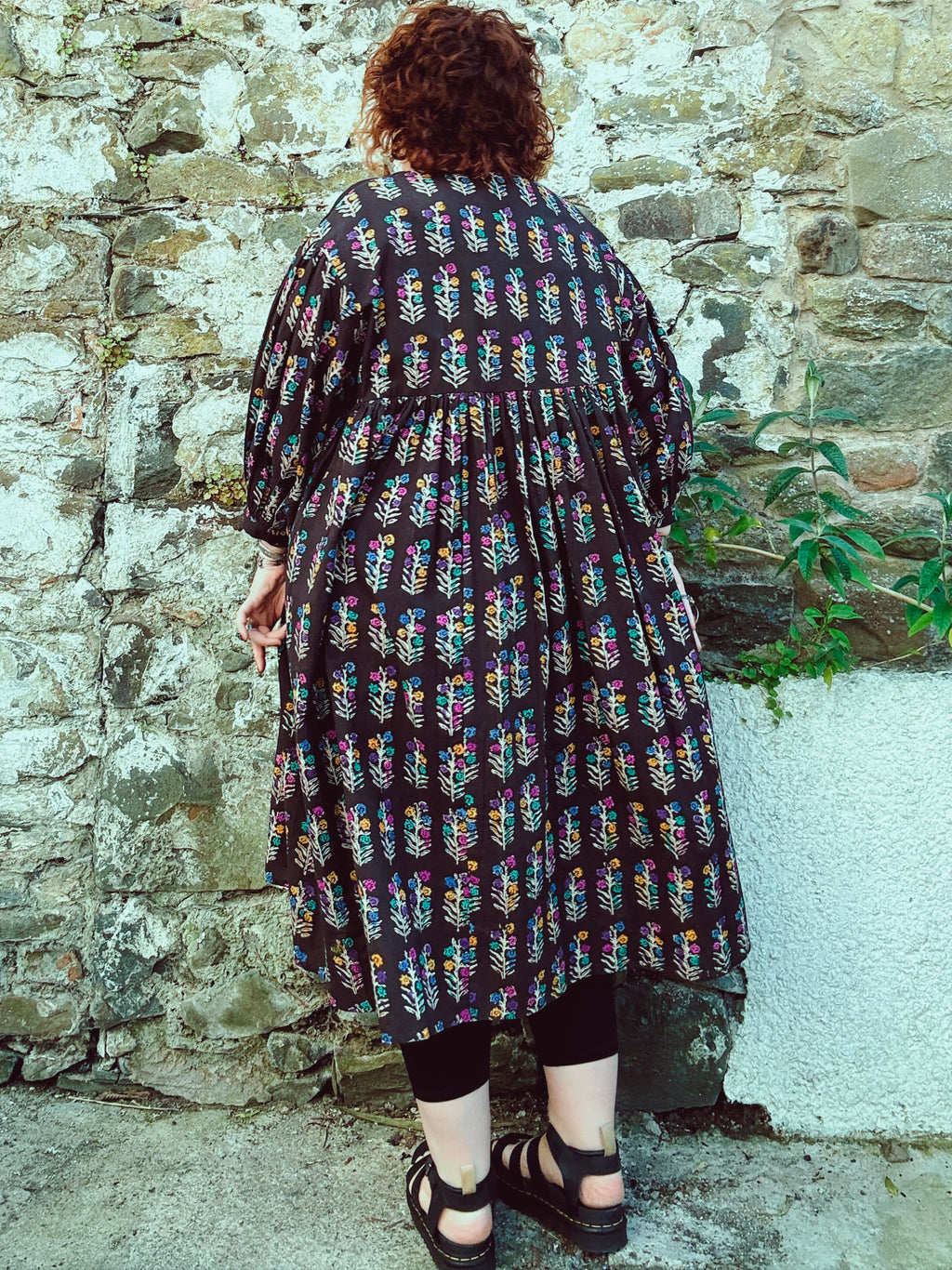 Dopamine Queen Block Print & Embroidered Smock Dress