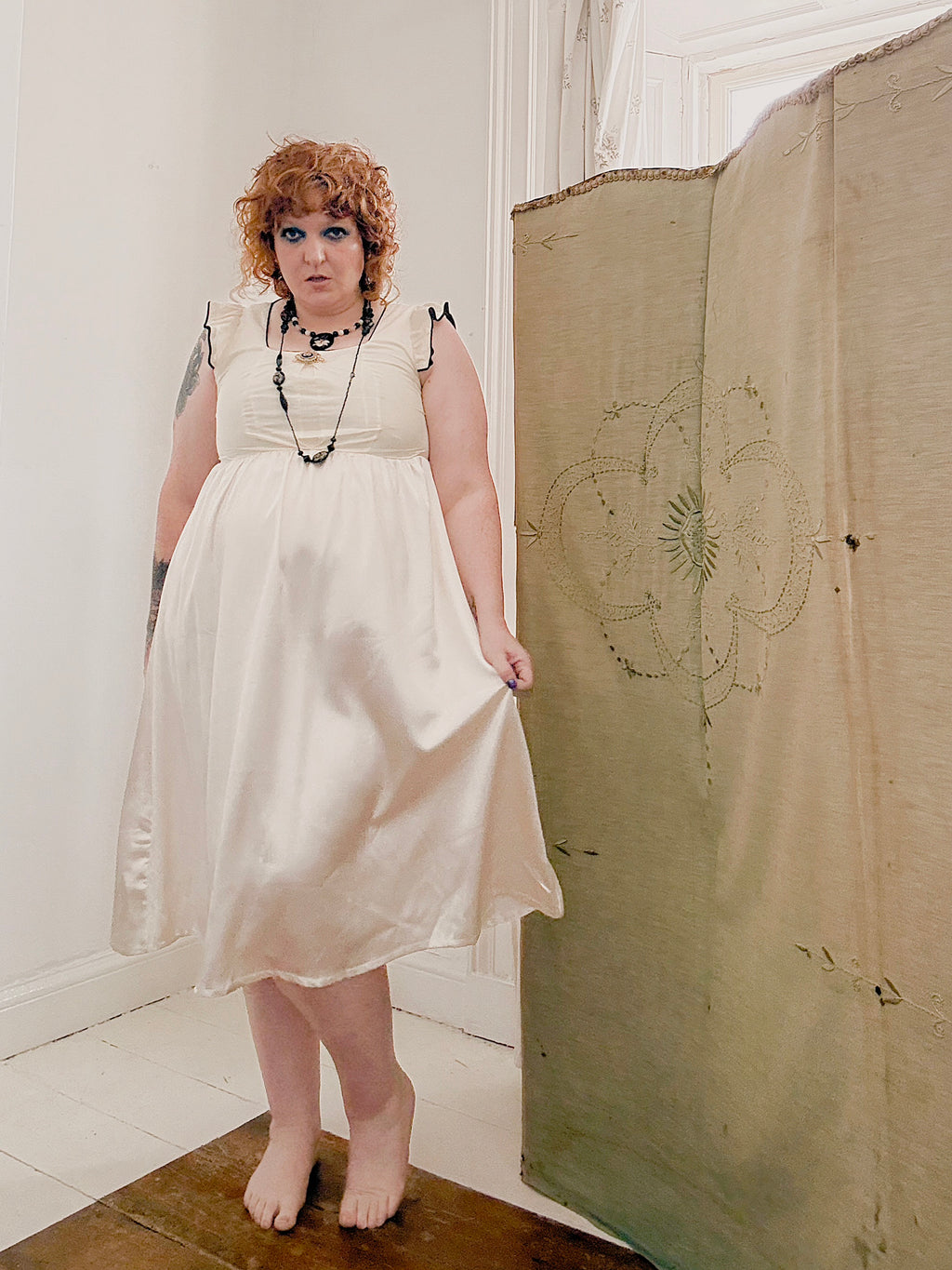 Vintage handmade cream satin dress.
