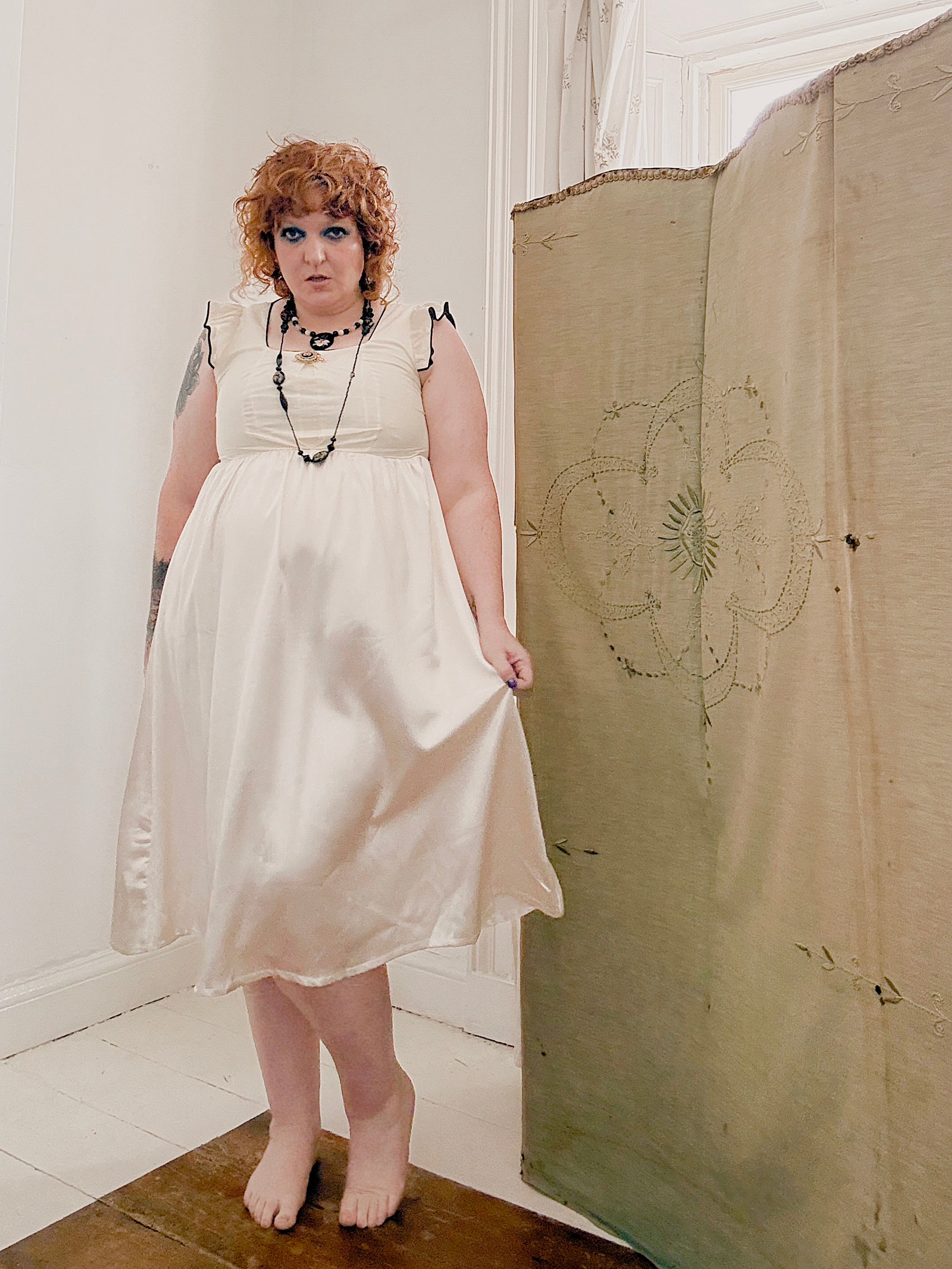 Vintage handmade cream satin dress.