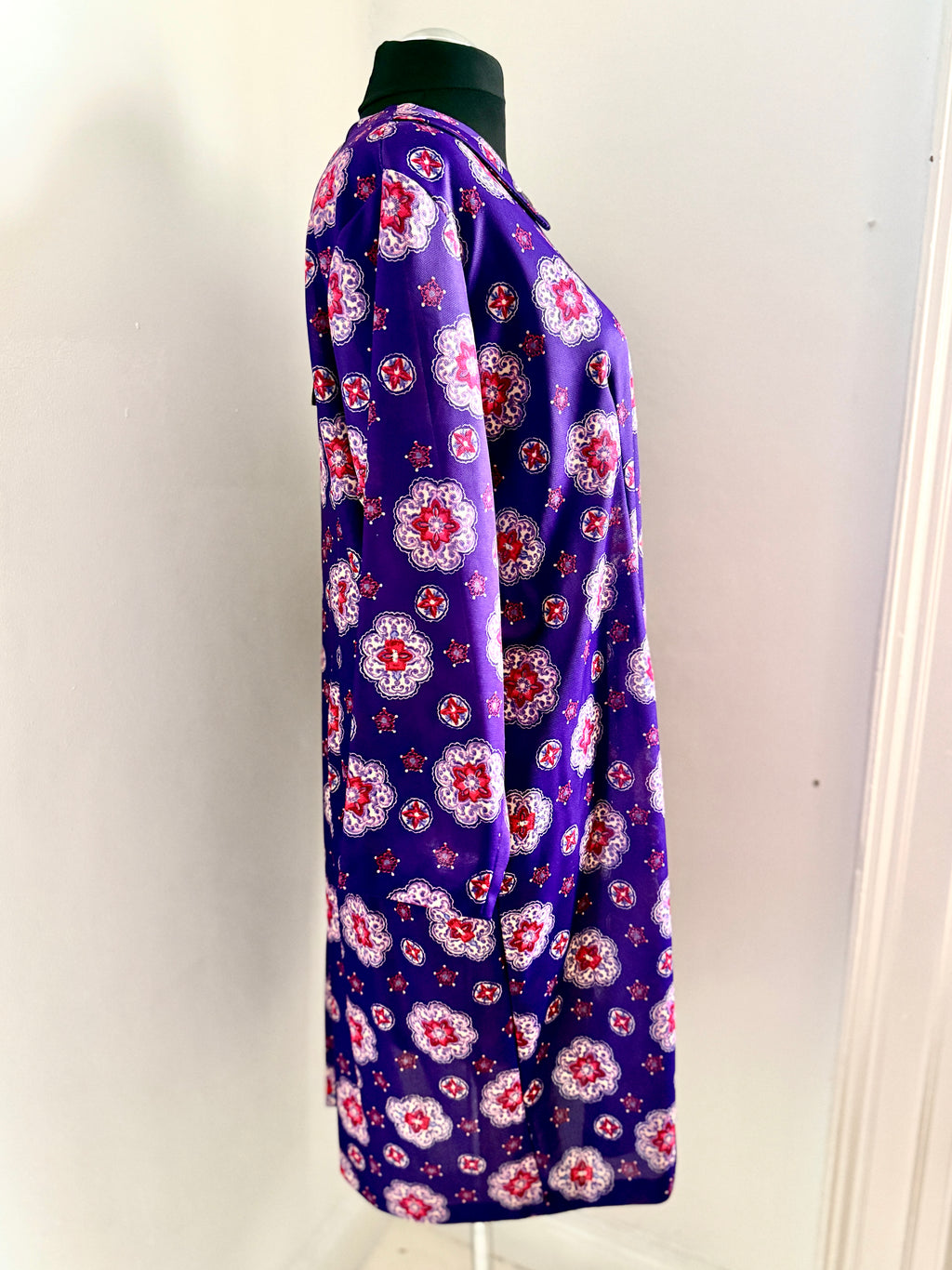 60s Crimped Purple Shift Dress with Tags