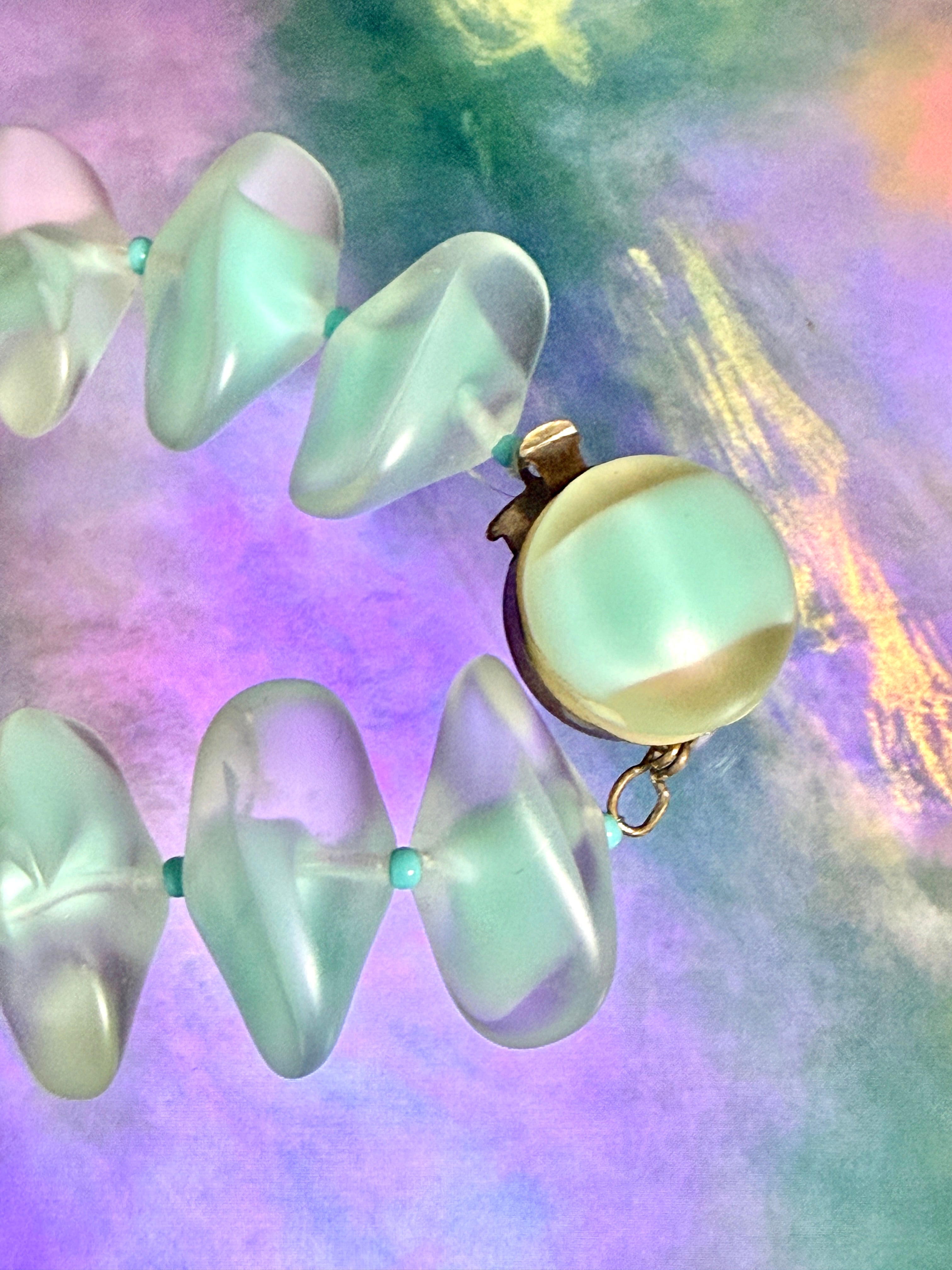 Mid-Century Frosted Satin Glass Bead Necklace