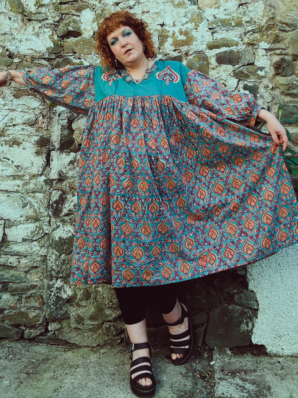 Heart Crafter Block Print & Embroidered Smock Dress