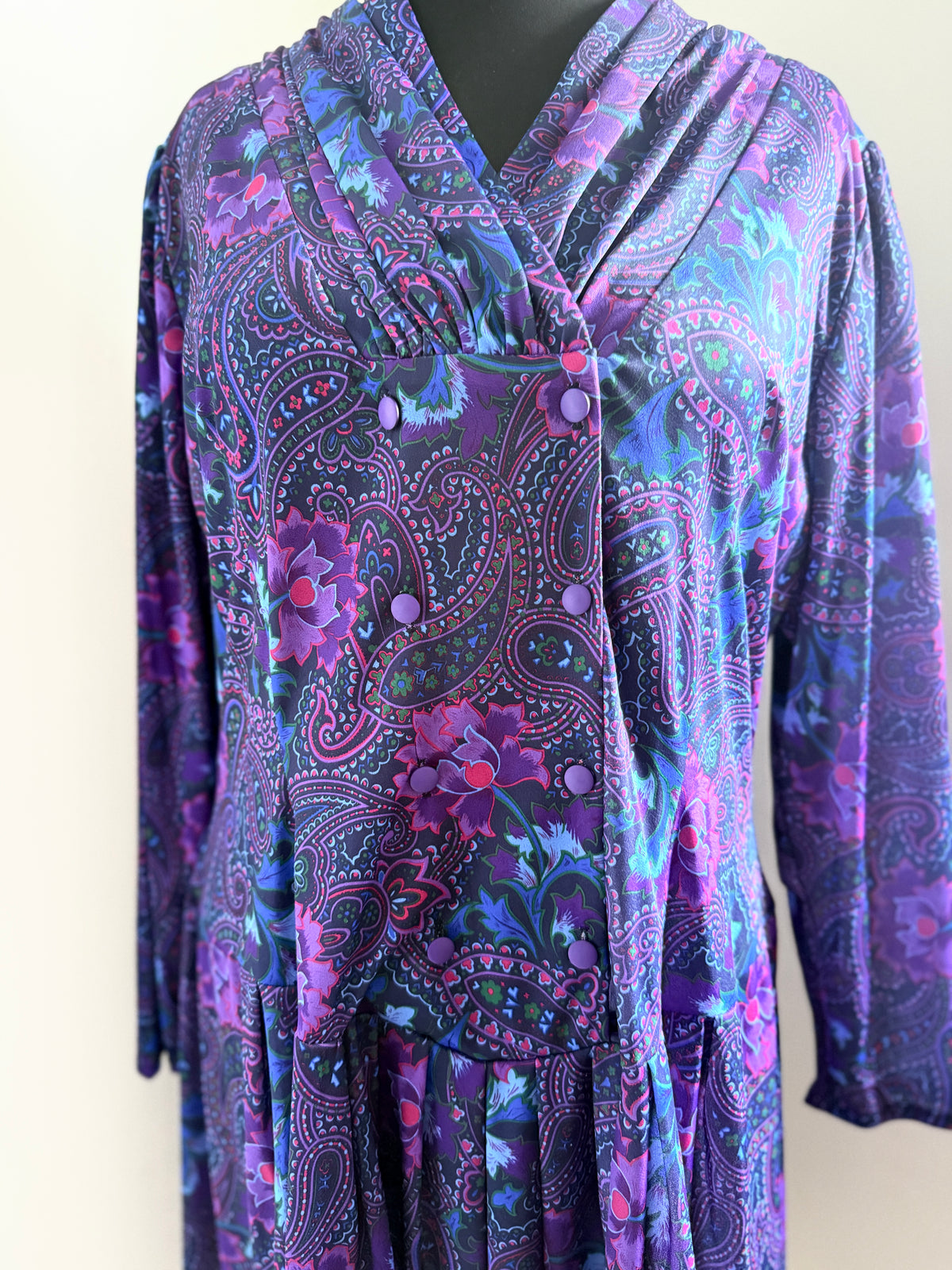 80s Purple Paisley and Floral Dress