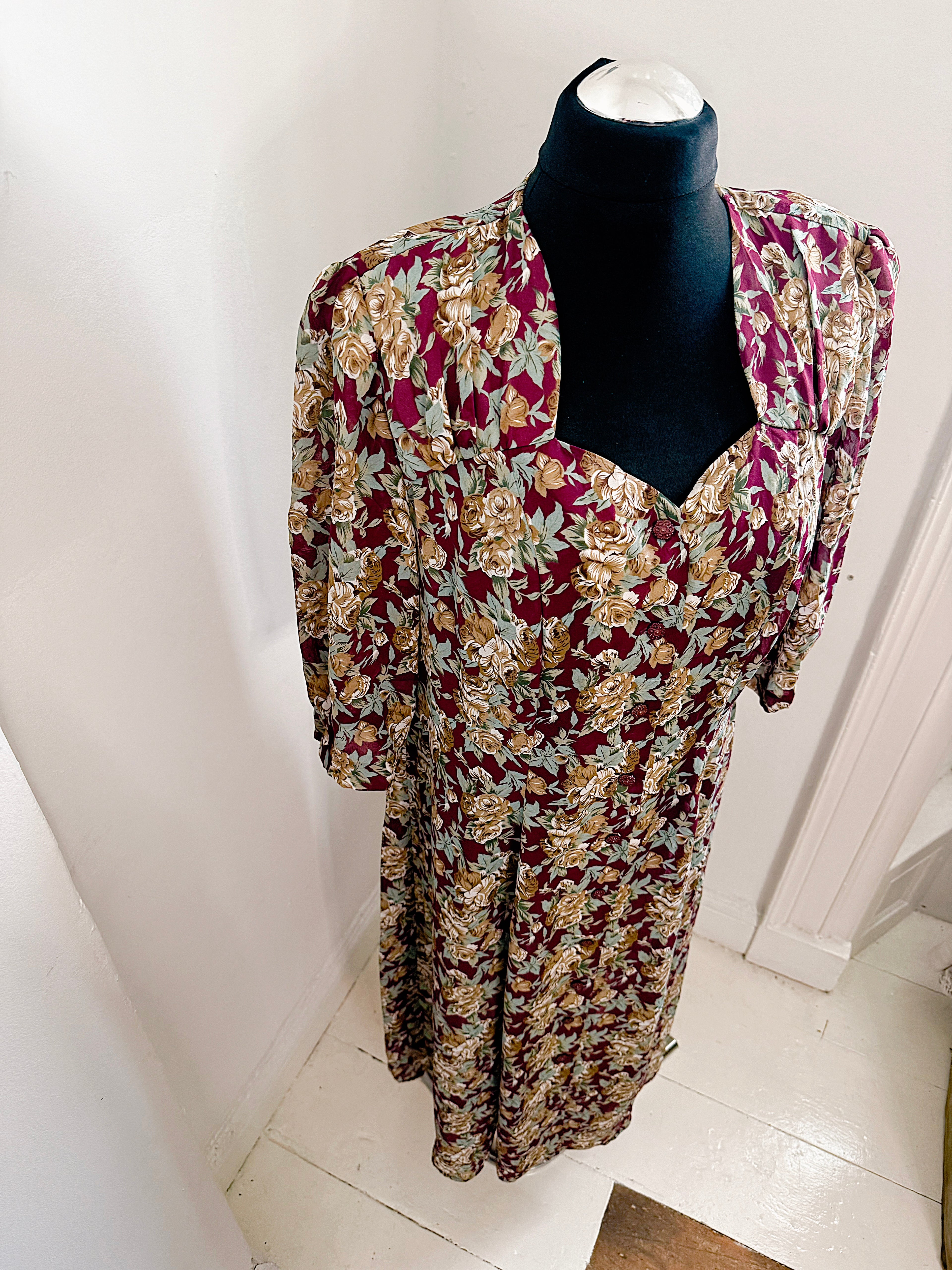 80s Floral Semi Sheer Button Up Dress