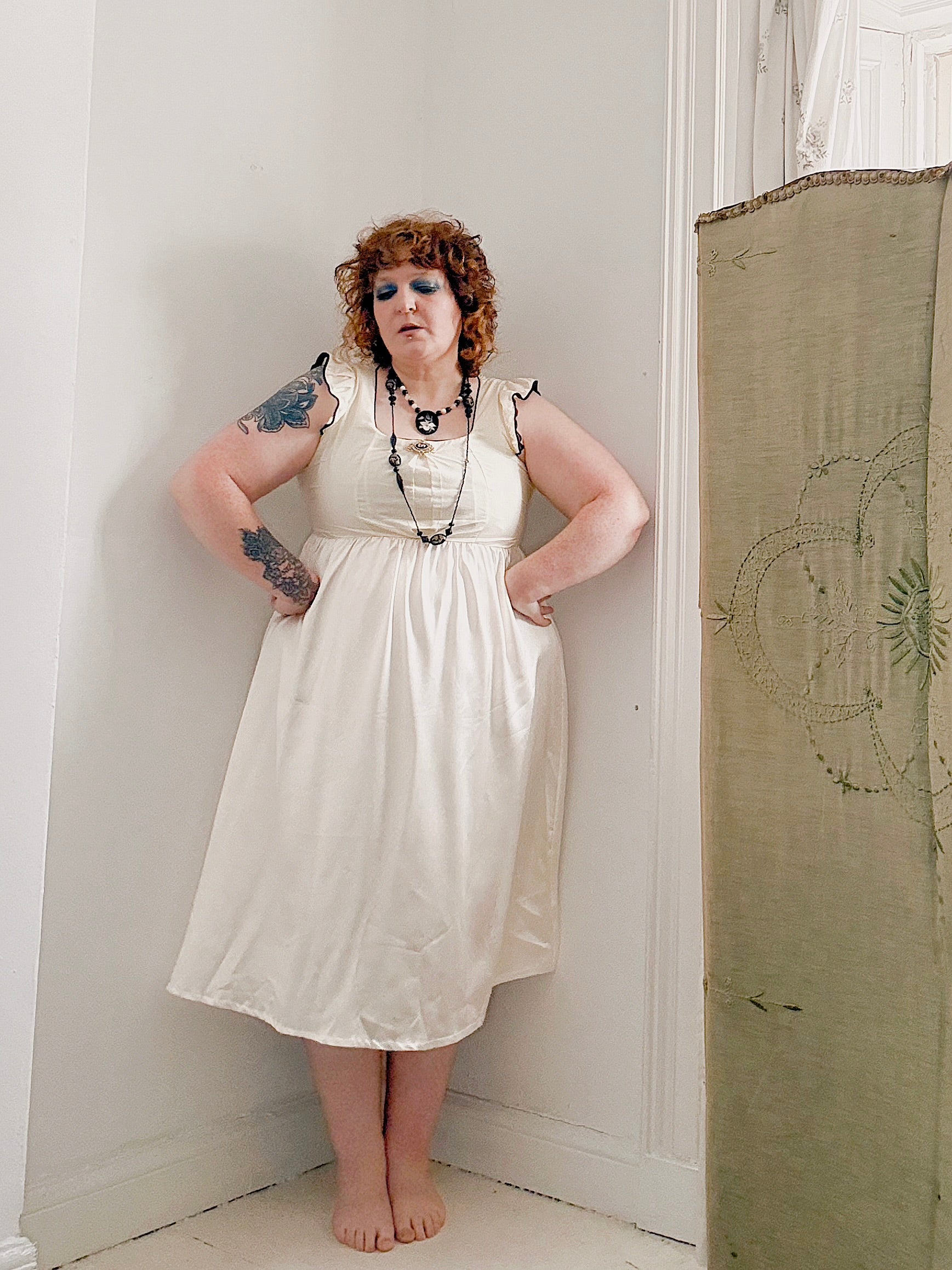 Vintage handmade cream satin dress.