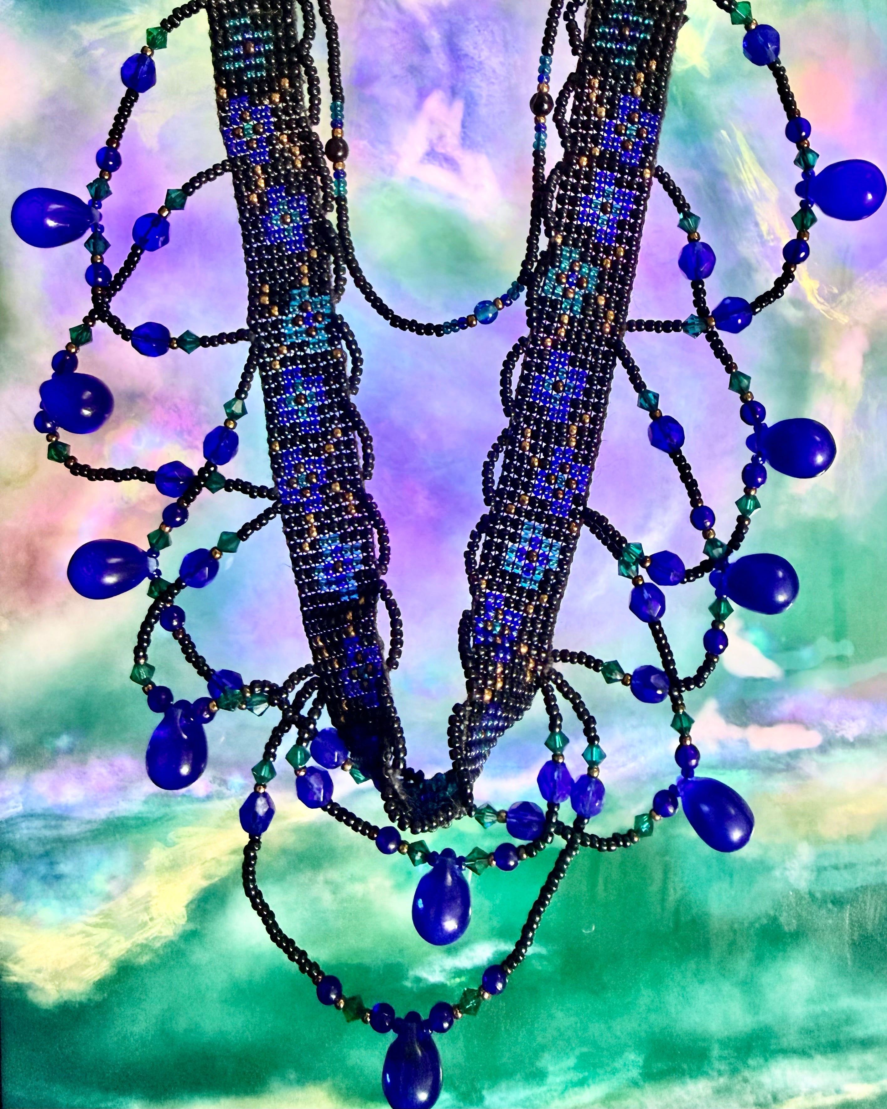 Vintage Handwoven Beadwork Statement Collar Teardrop Necklace