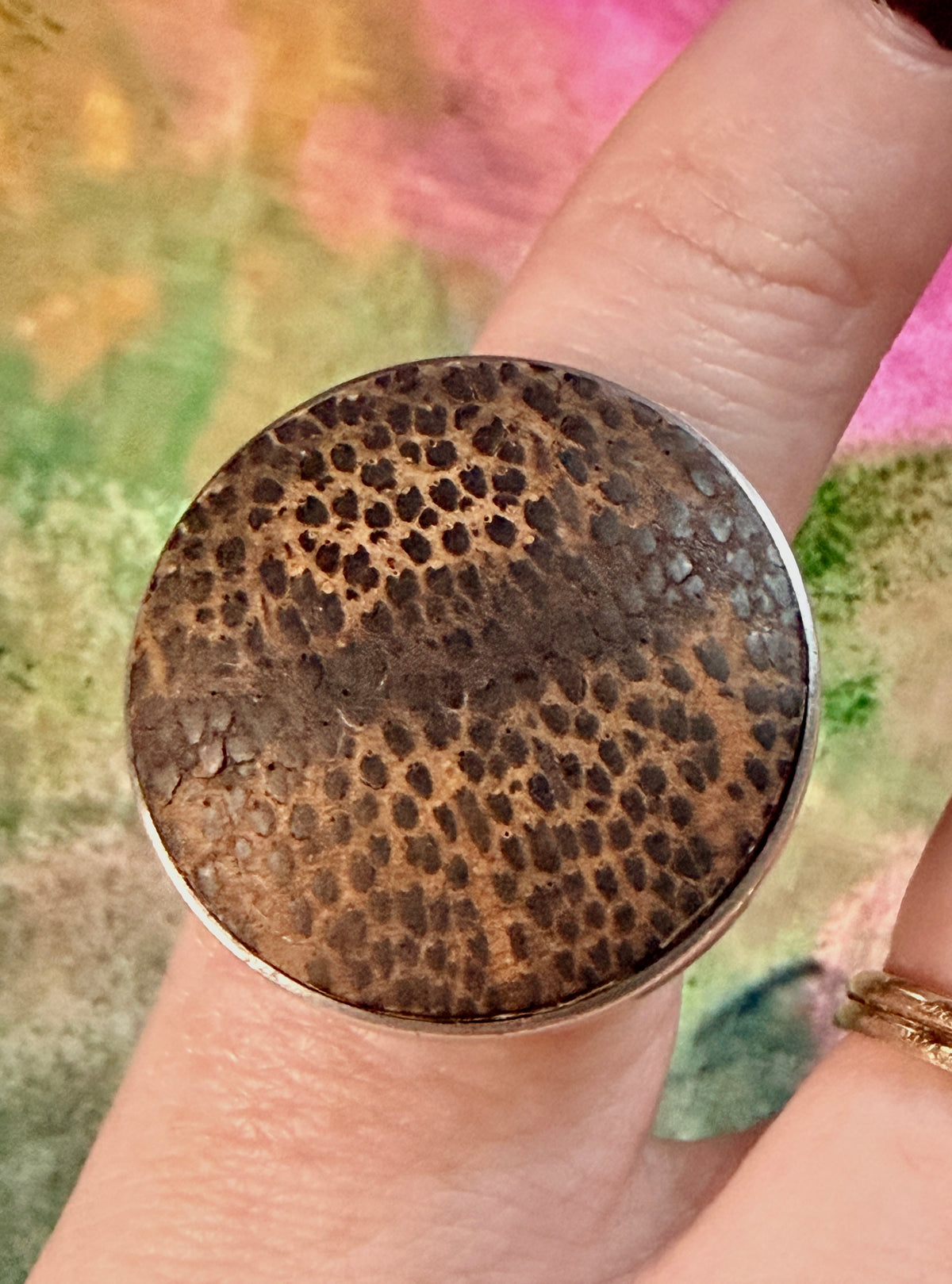 Vintage Sterling Silver & Exotic Leopardwood Statement Ring -Uk Size K (7.92g)