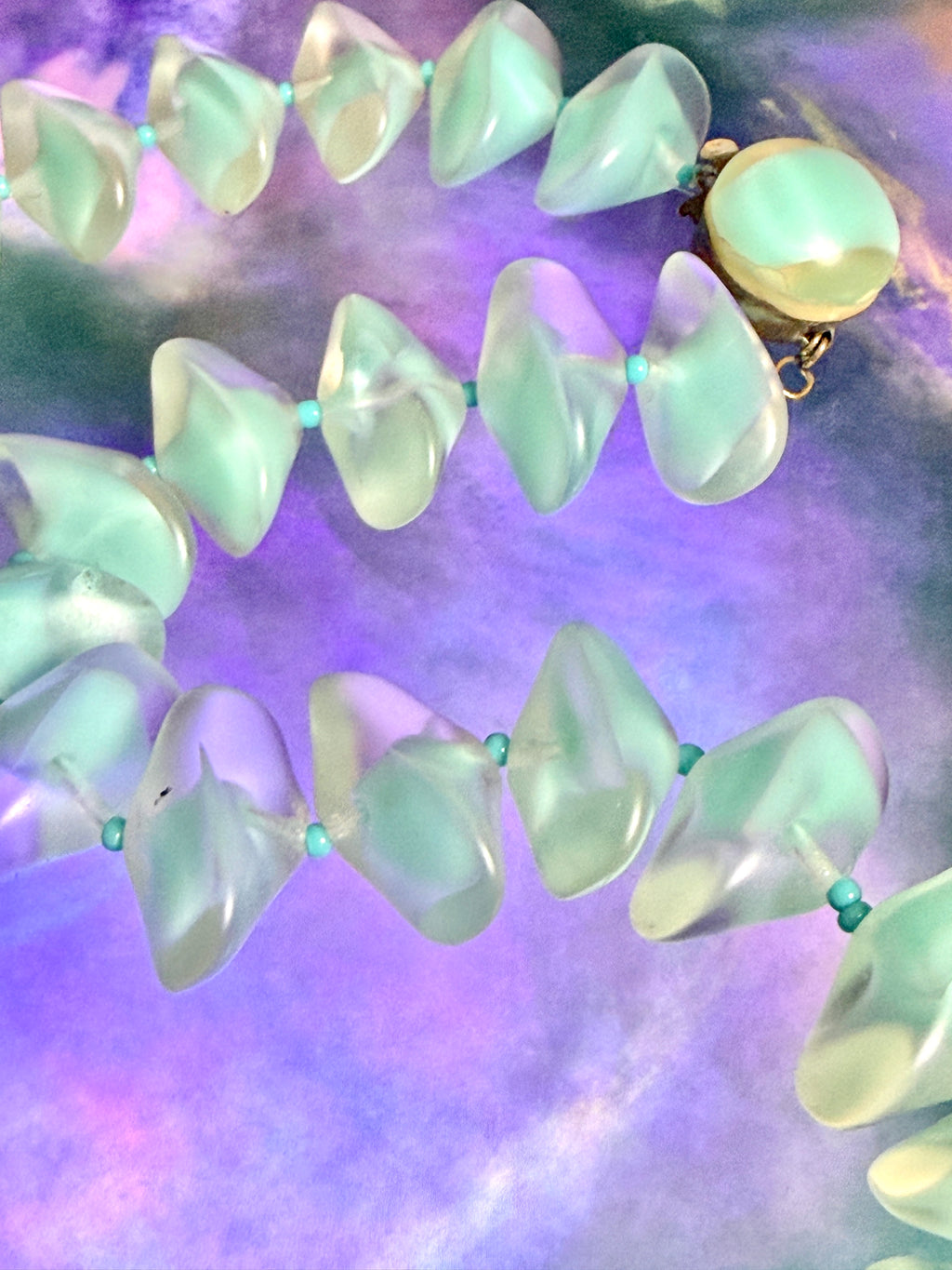 Mid-Century Frosted Satin Glass Bead Necklace