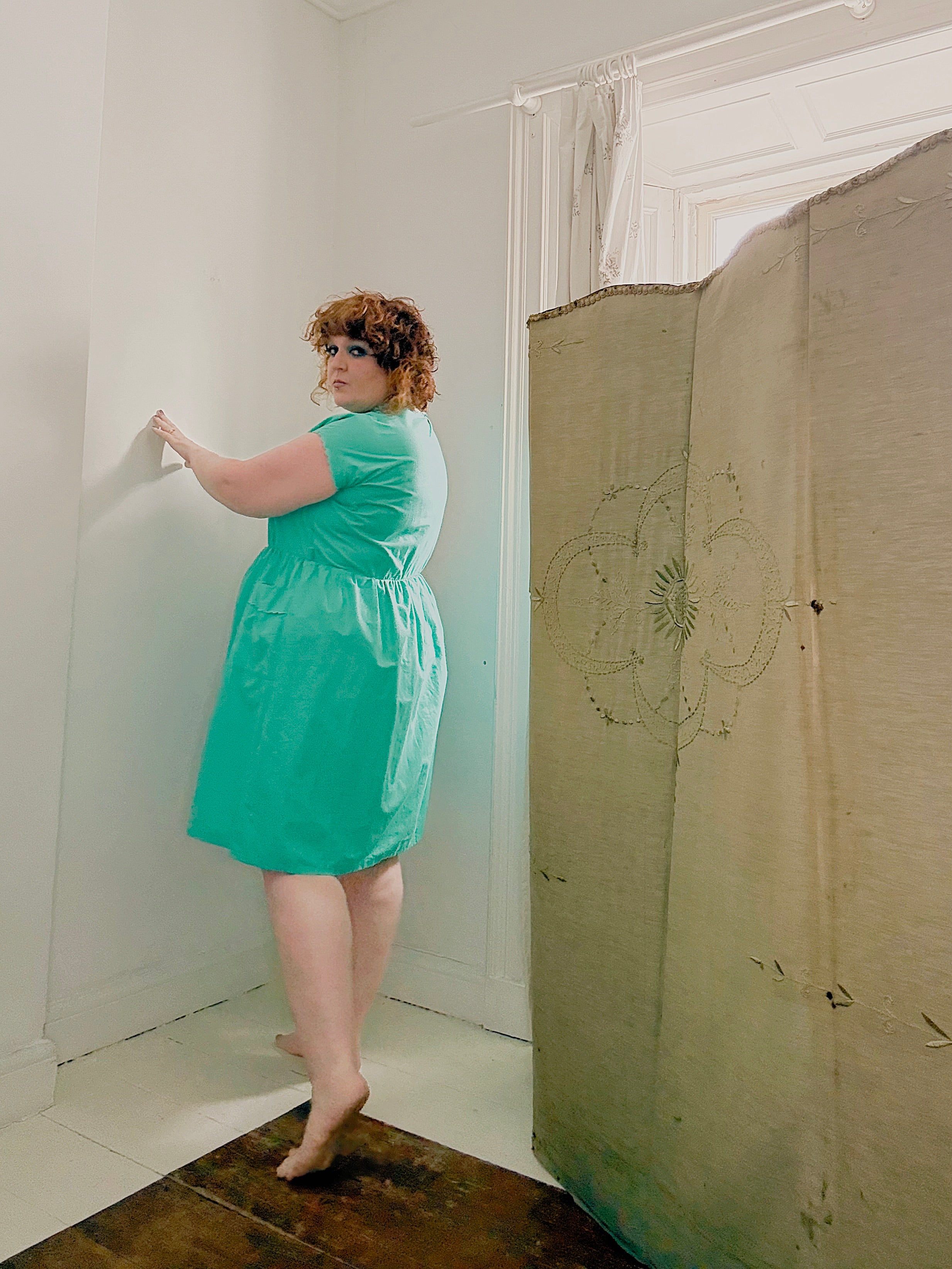 80s Turquoise Cotton Dress