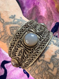 Vintage Yemeni Filigree Cuff Bracelet with Agate Stones