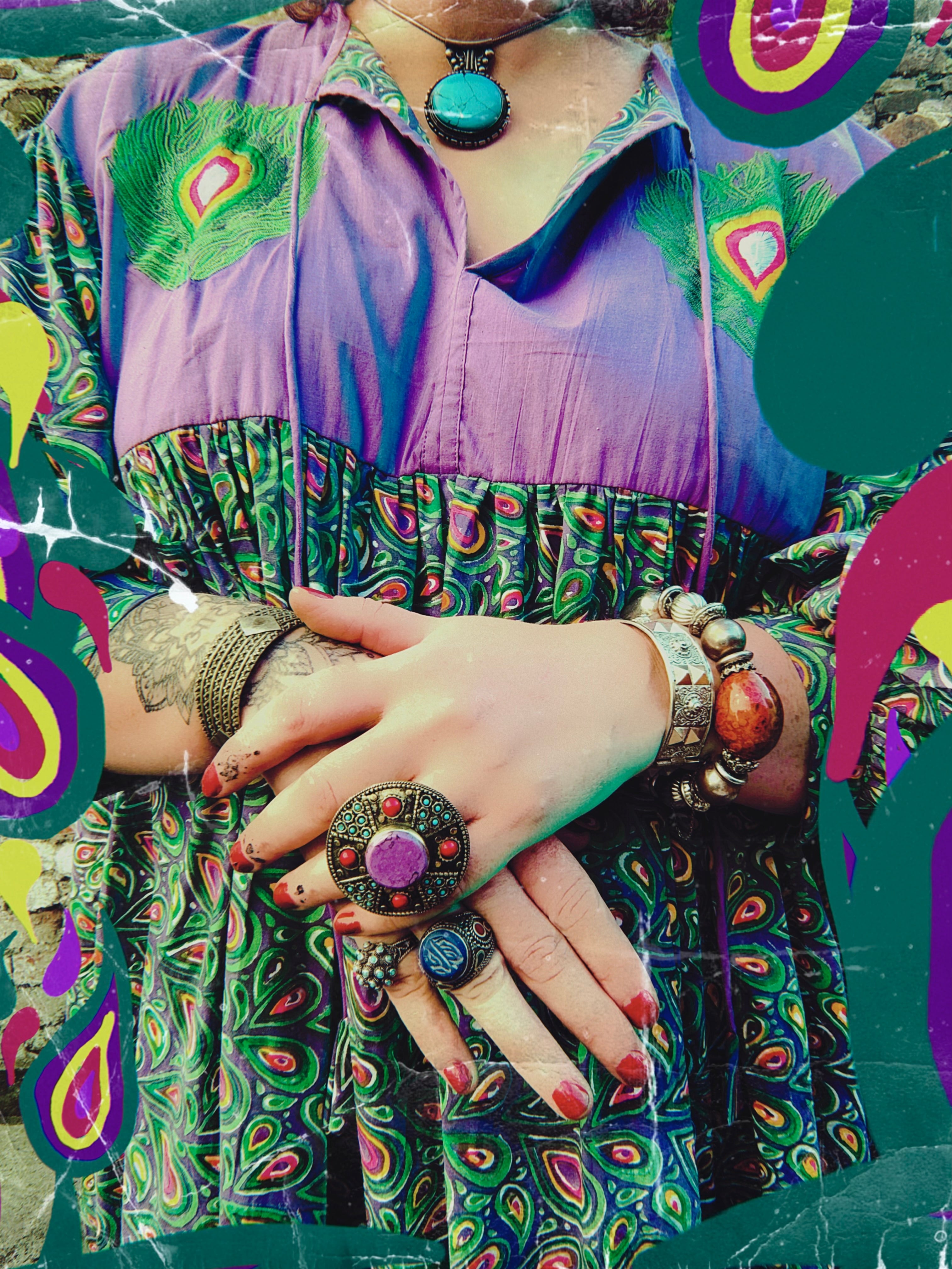Peacock Maiden Block Print & EmbroideredSmock Dress