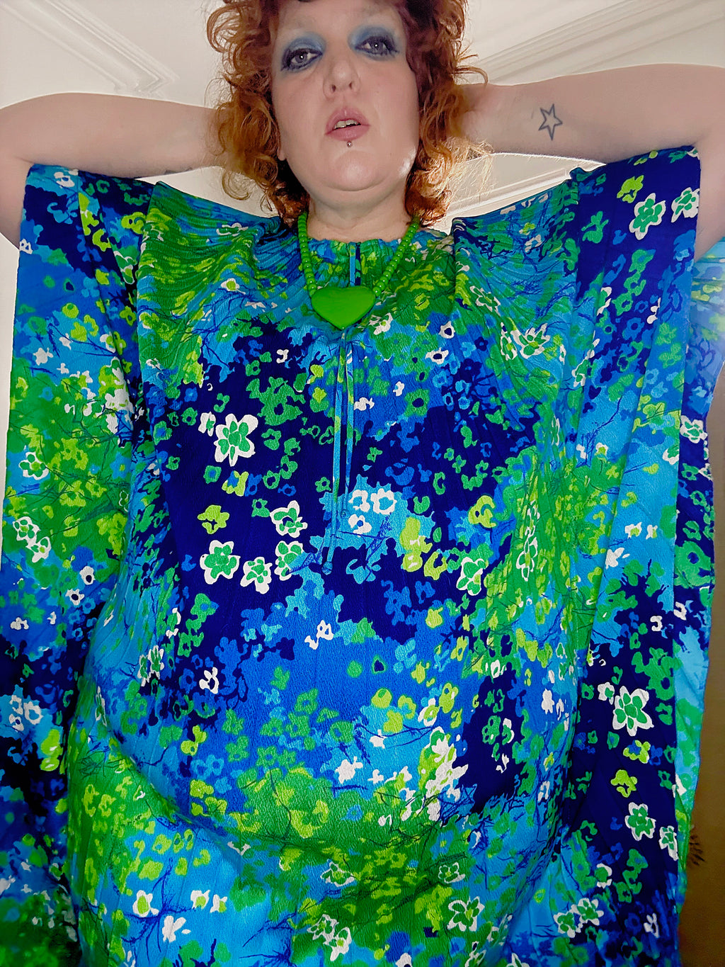 Vintage Floral PsychedelicPleated Kaftan