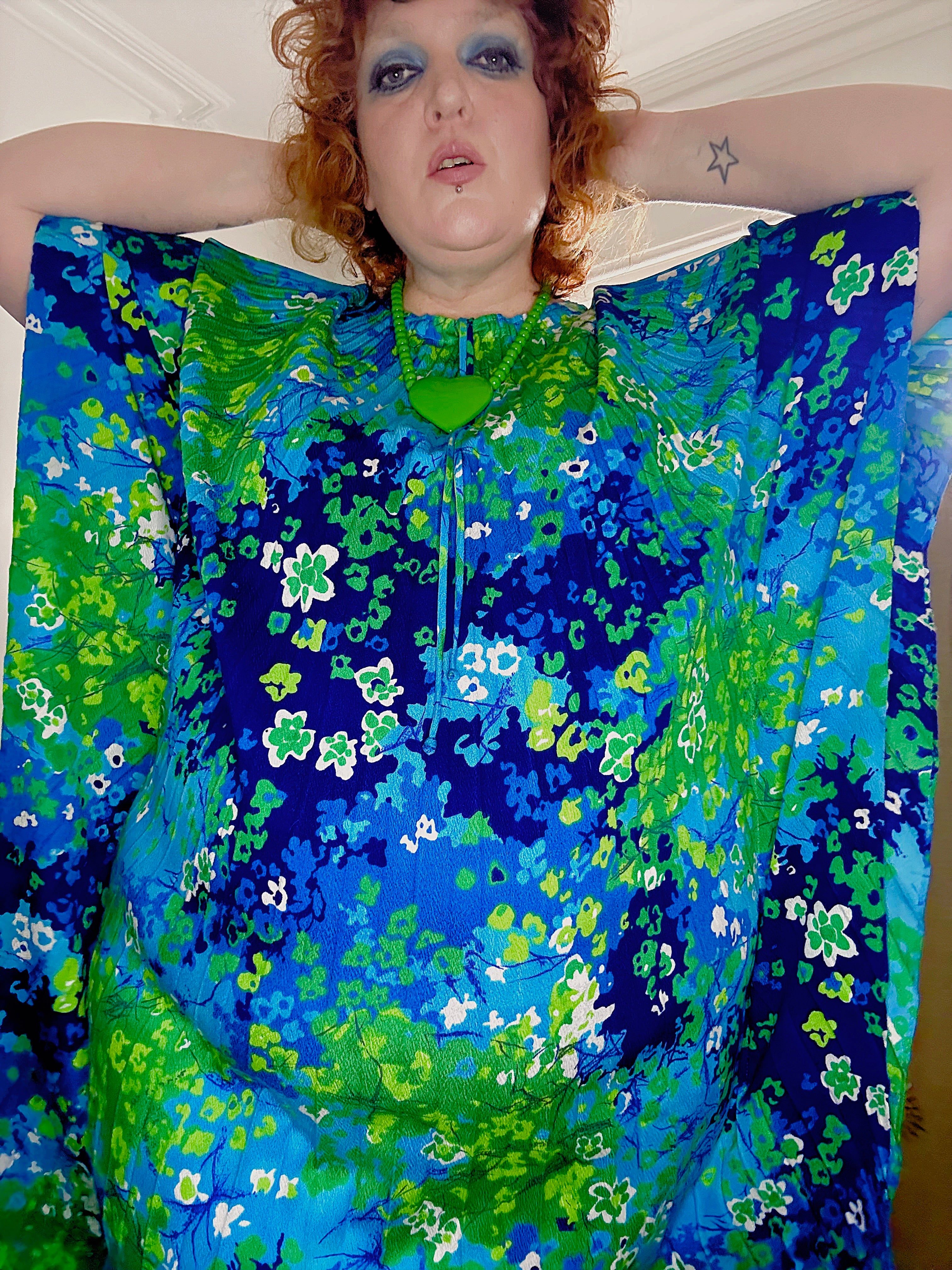 Vintage Floral PsychedelicPleated Kaftan