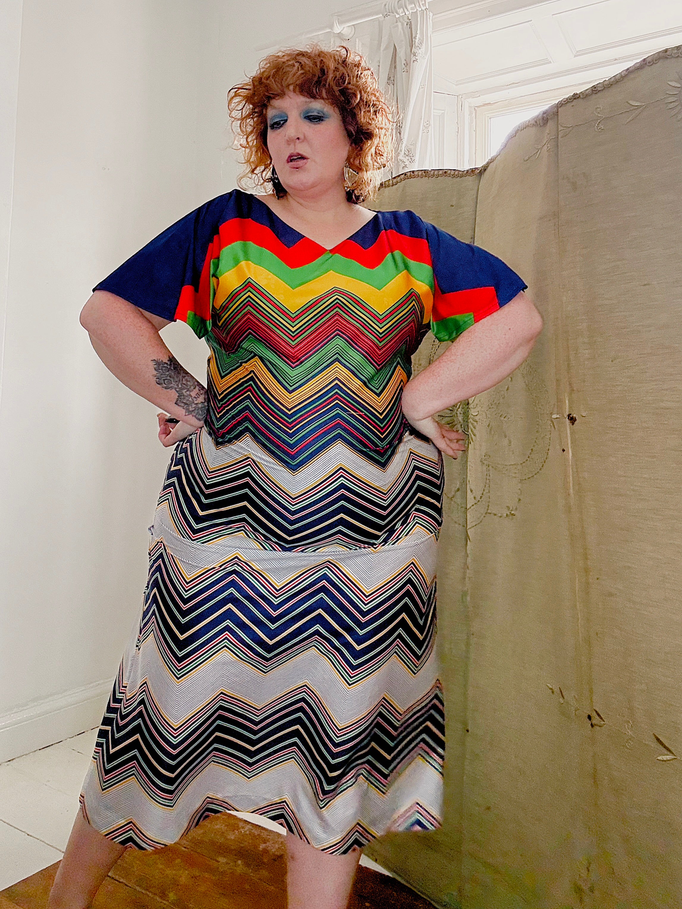 Vintage Colourful Chevron Dress