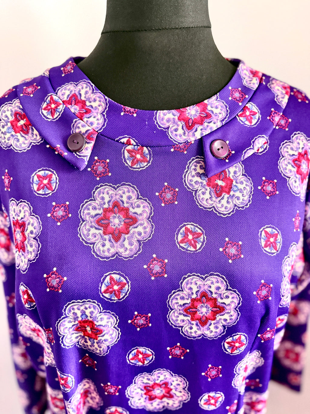 60s Crimped Purple Shift Dress with Tags
