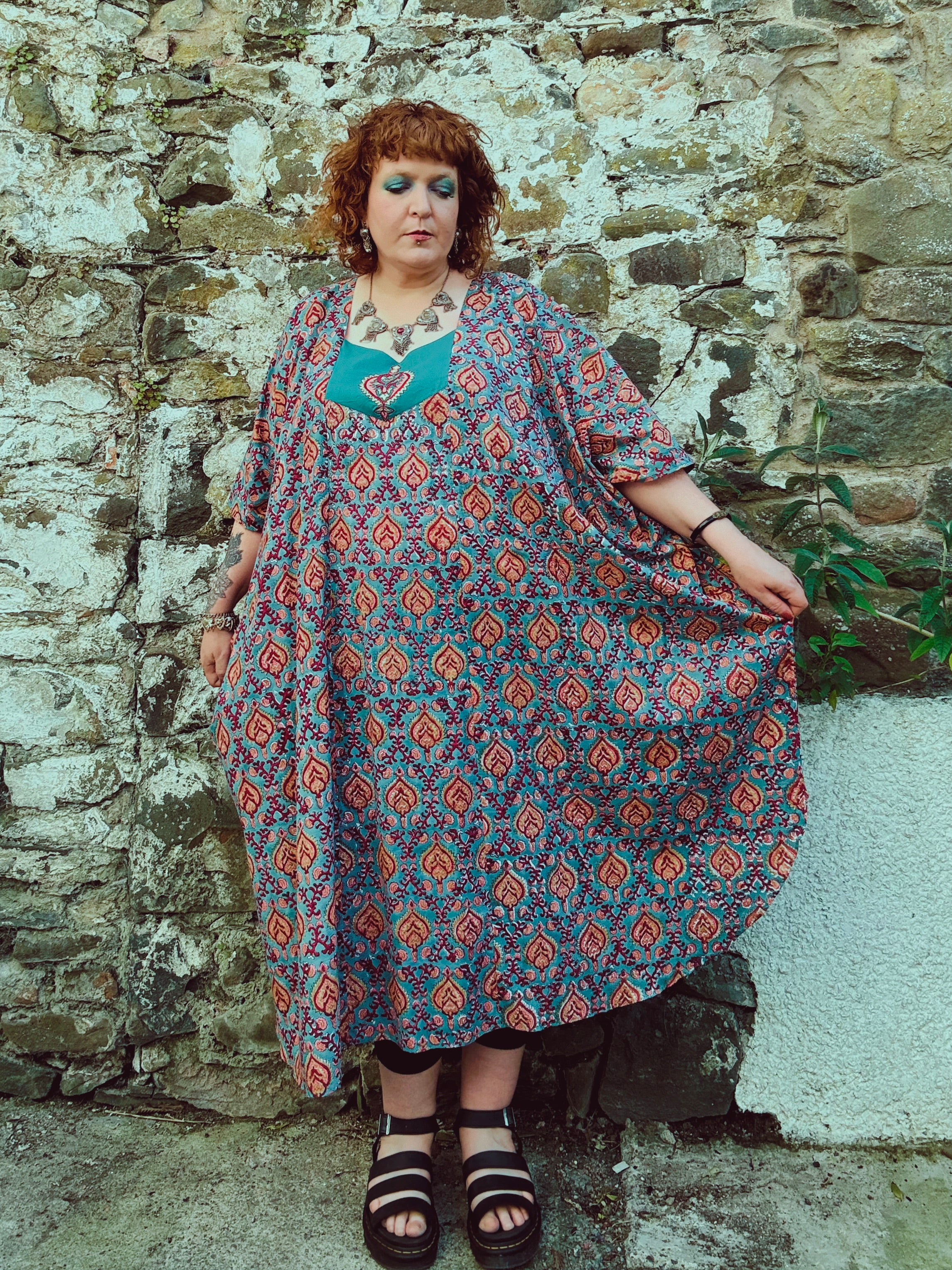 Heart Crafter Block Print & Embroidered Kaftan