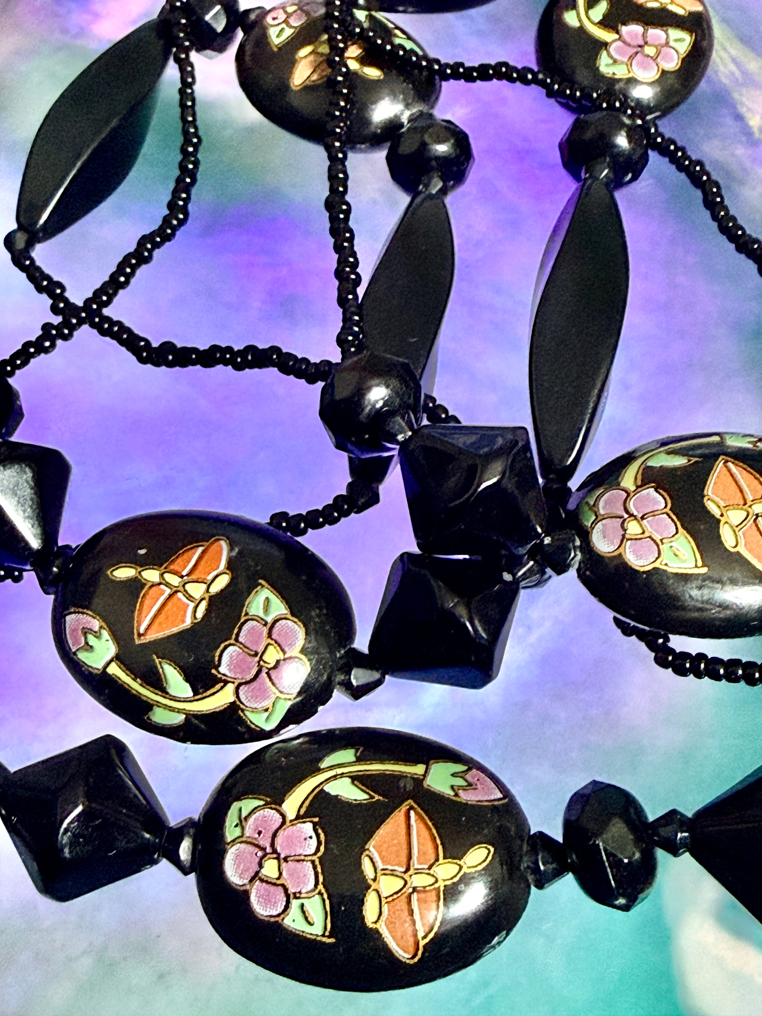 Long Acrylic Bead Floral Necklace