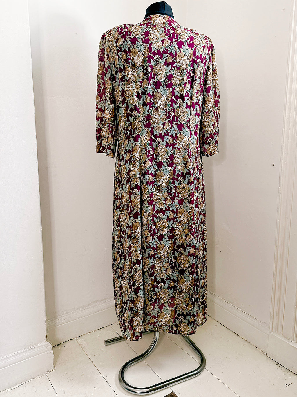 80s Floral Semi Sheer Button Up Dress