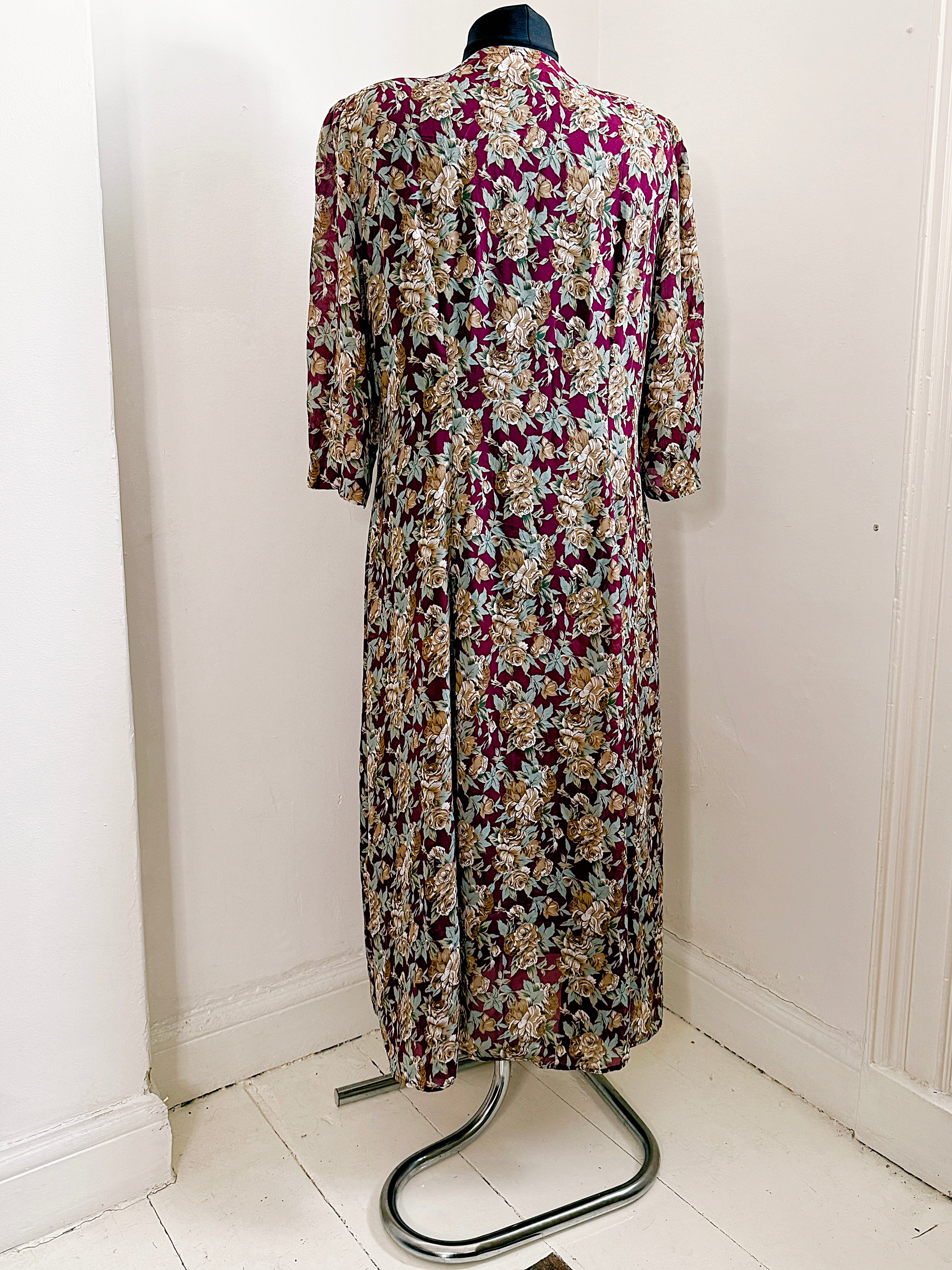 80s Floral Semi Sheer Button Up Dress