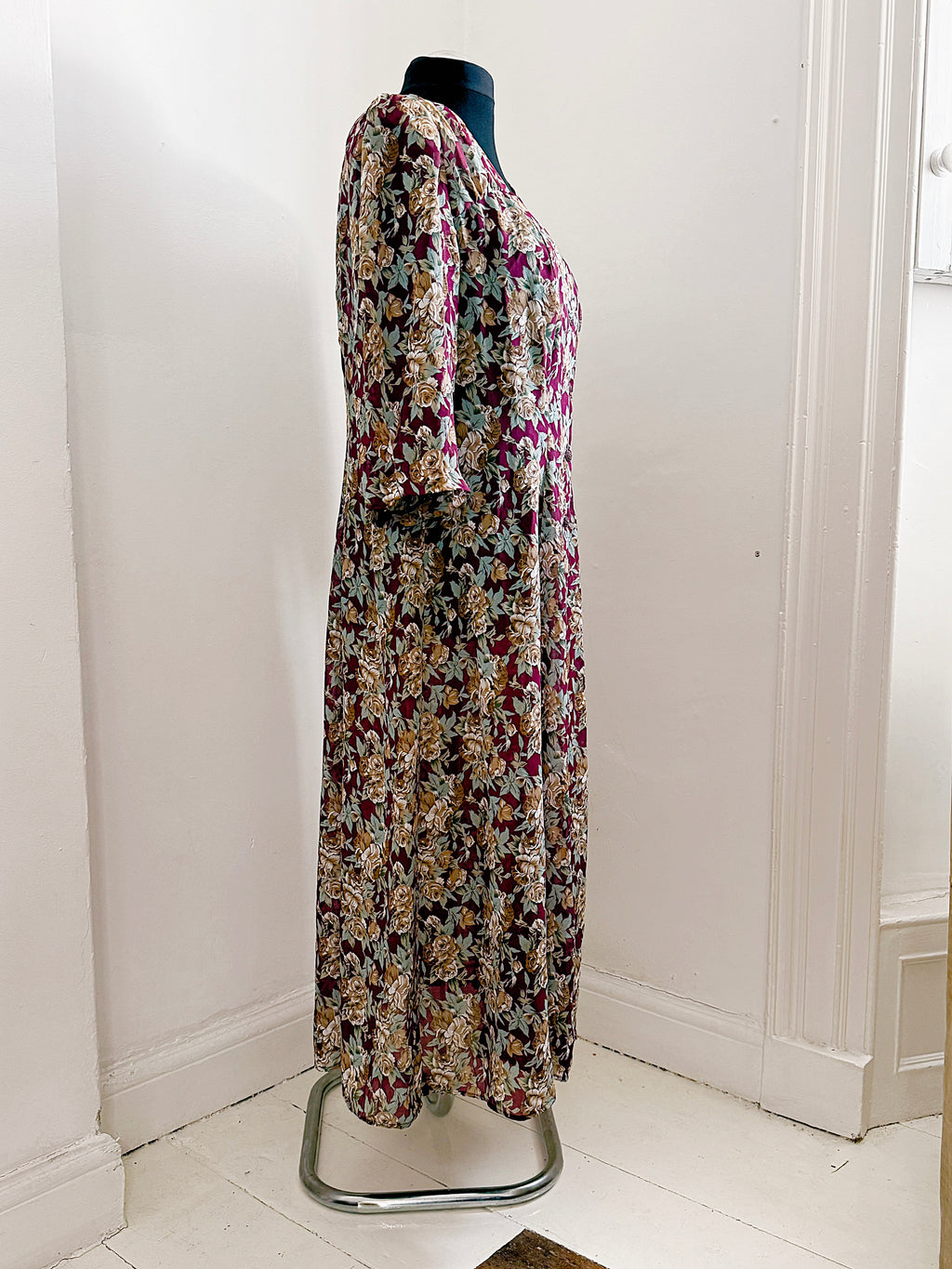 80s Floral Semi Sheer Button Up Dress