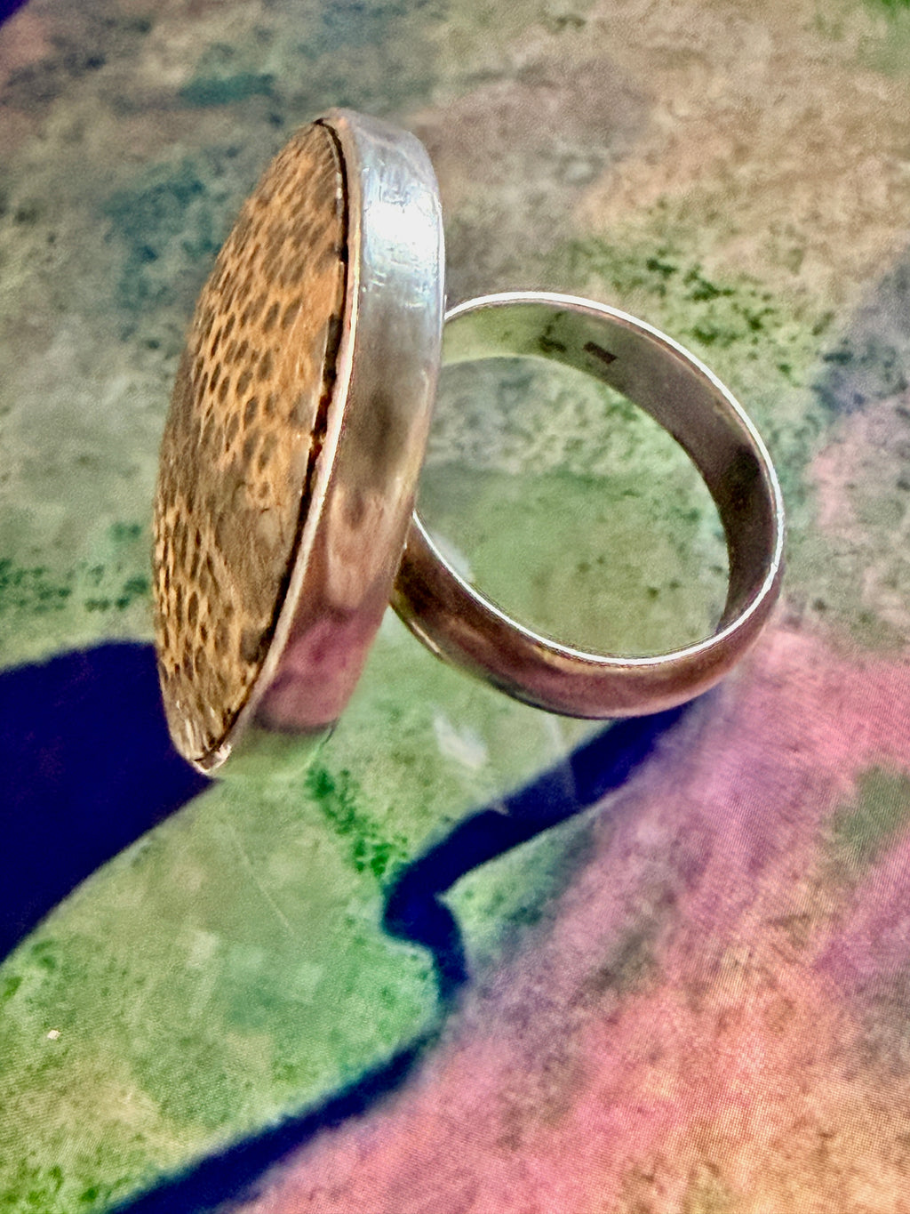 Vintage Sterling Silver & Exotic Leopardwood Statement Ring -Uk Size K (7.92g)
