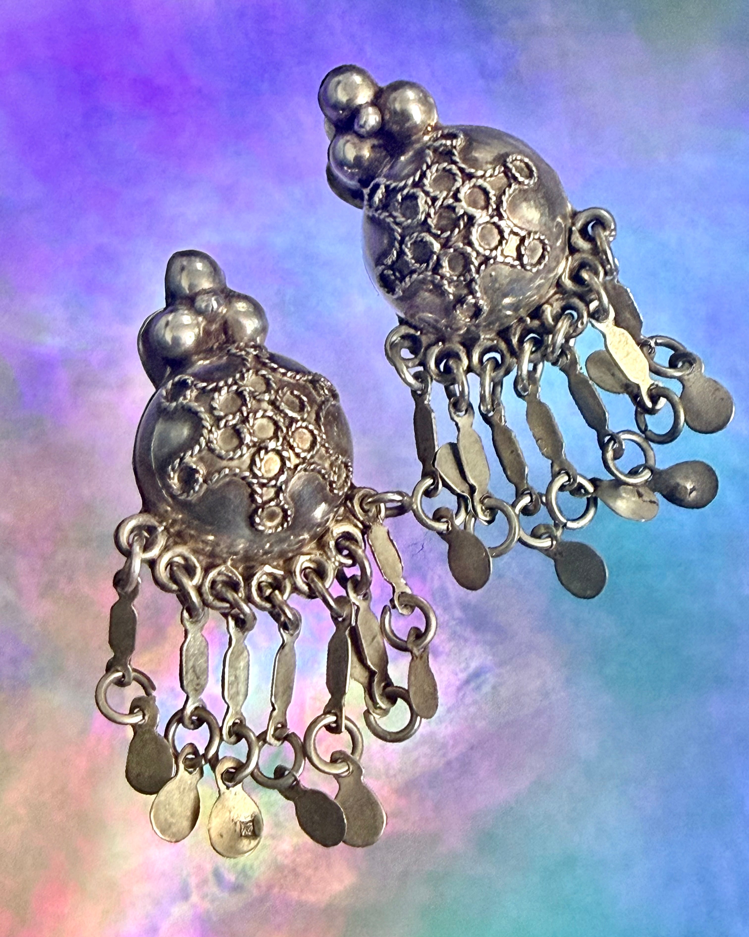 Vintage Egyptian Bedouin Tribal Silver Dangle Earrings – Cairo, c. 1951-1952 (.800 Silver)