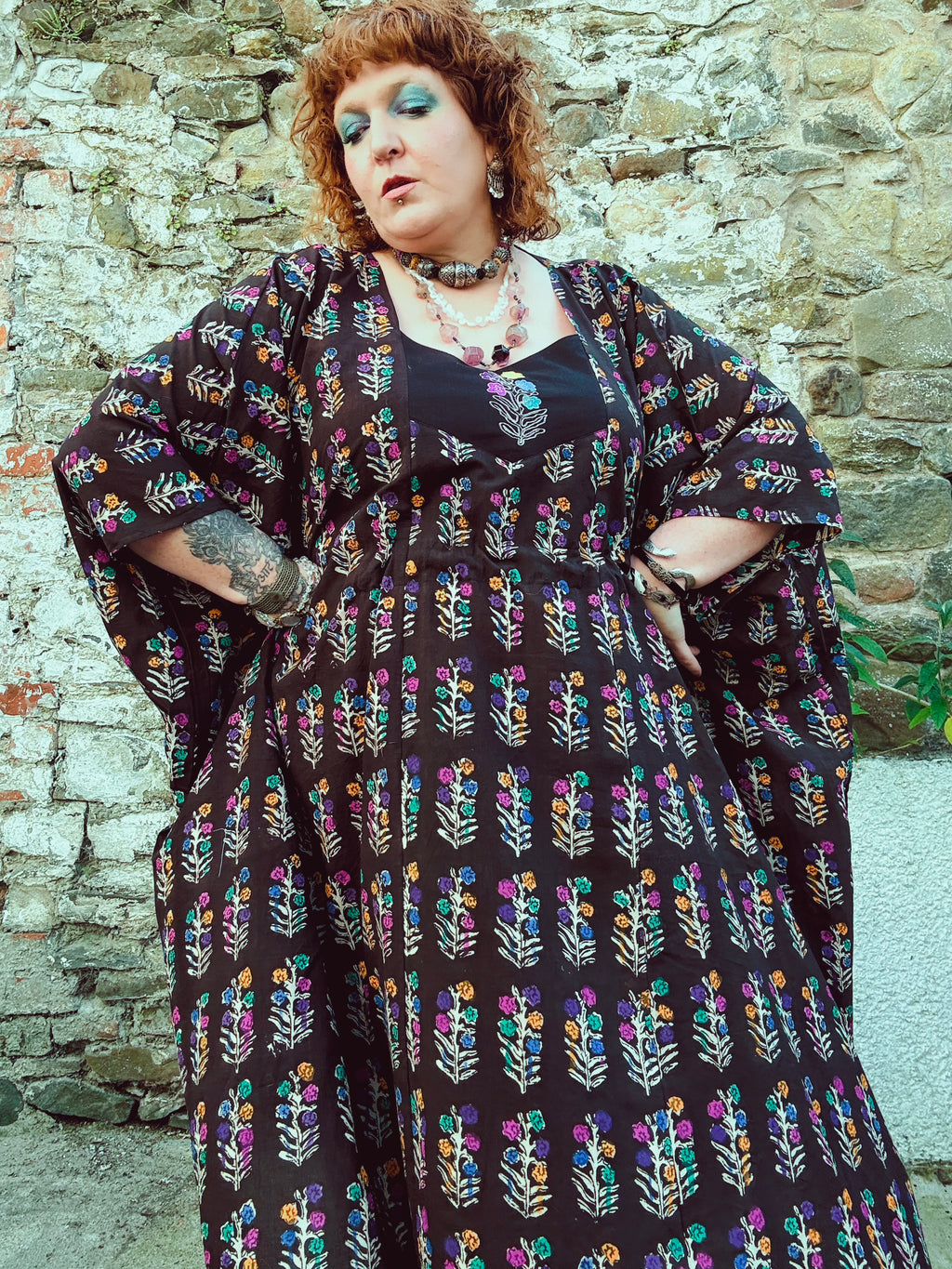 Dopamine Queen Block Print & Embroidered Kaftan