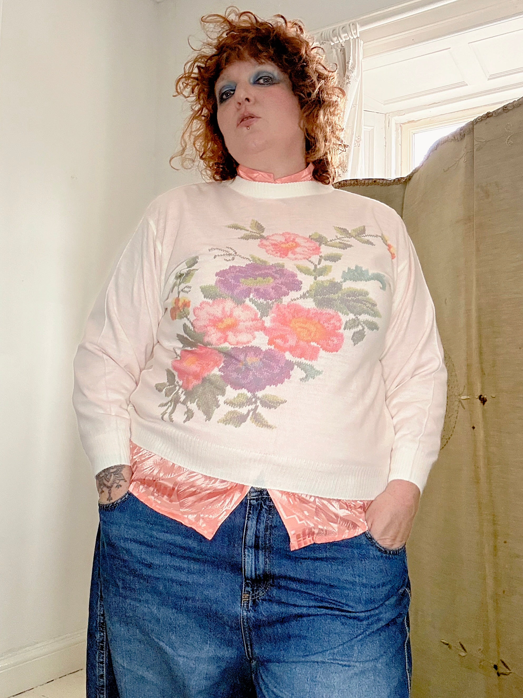 Cute 80s Floral Print Jumper