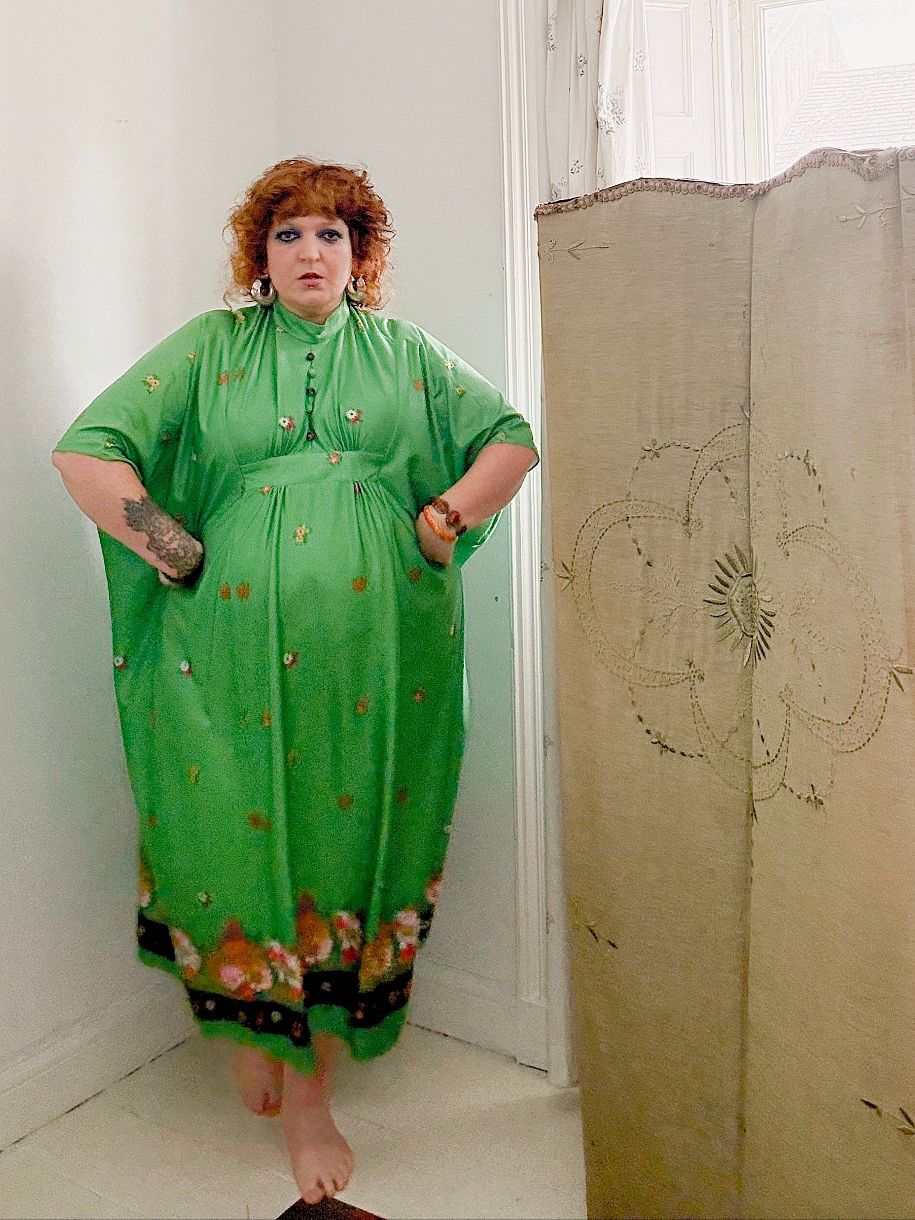 70s Green & Floral Kaftan