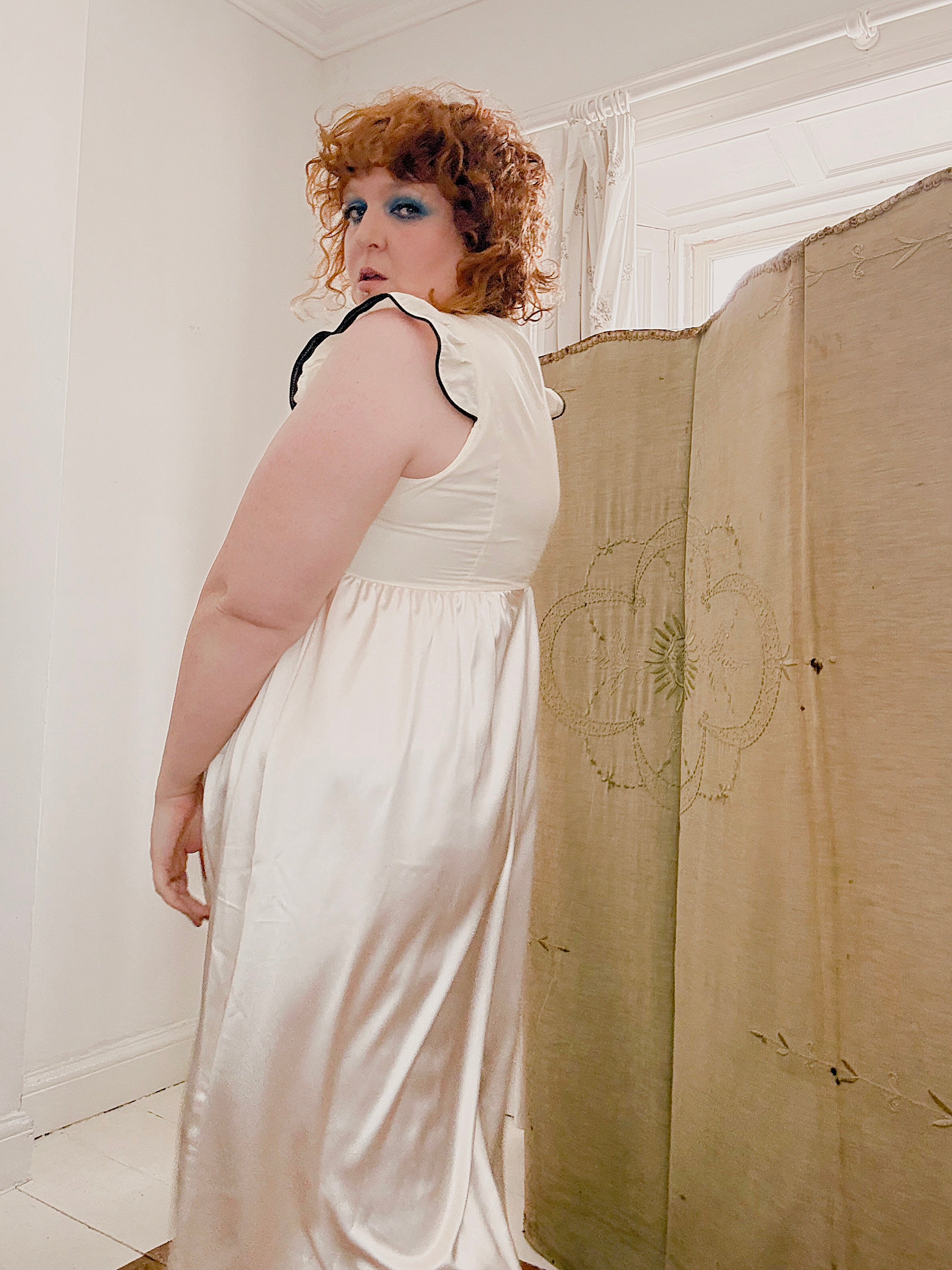 Vintage handmade cream satin dress.