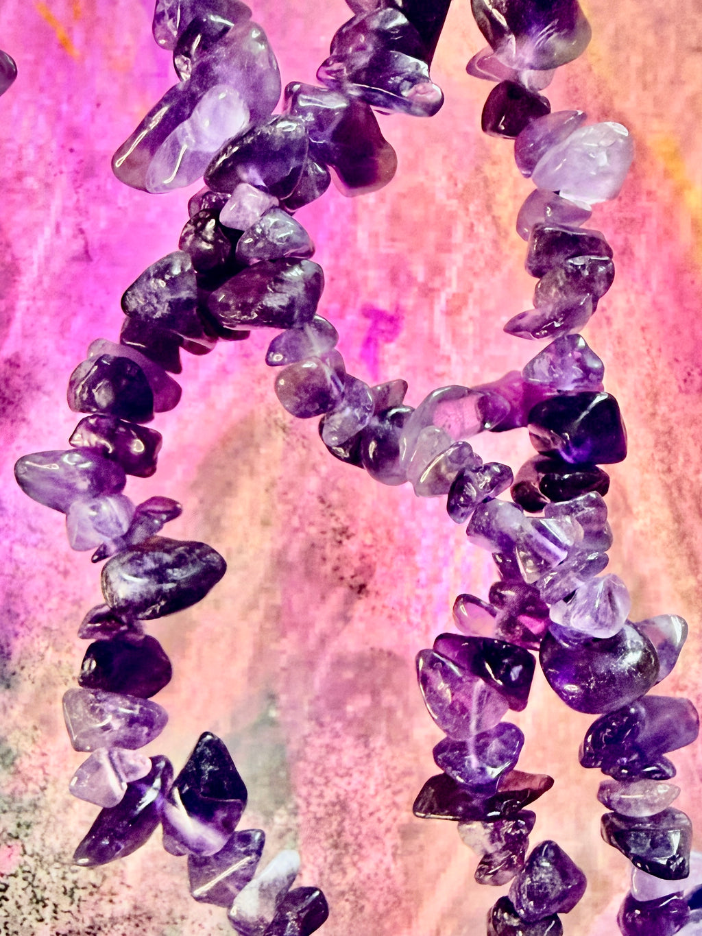 Vintage 90’s 3-Strand Genuine Amethyst Chip Necklace with Sterling Silver