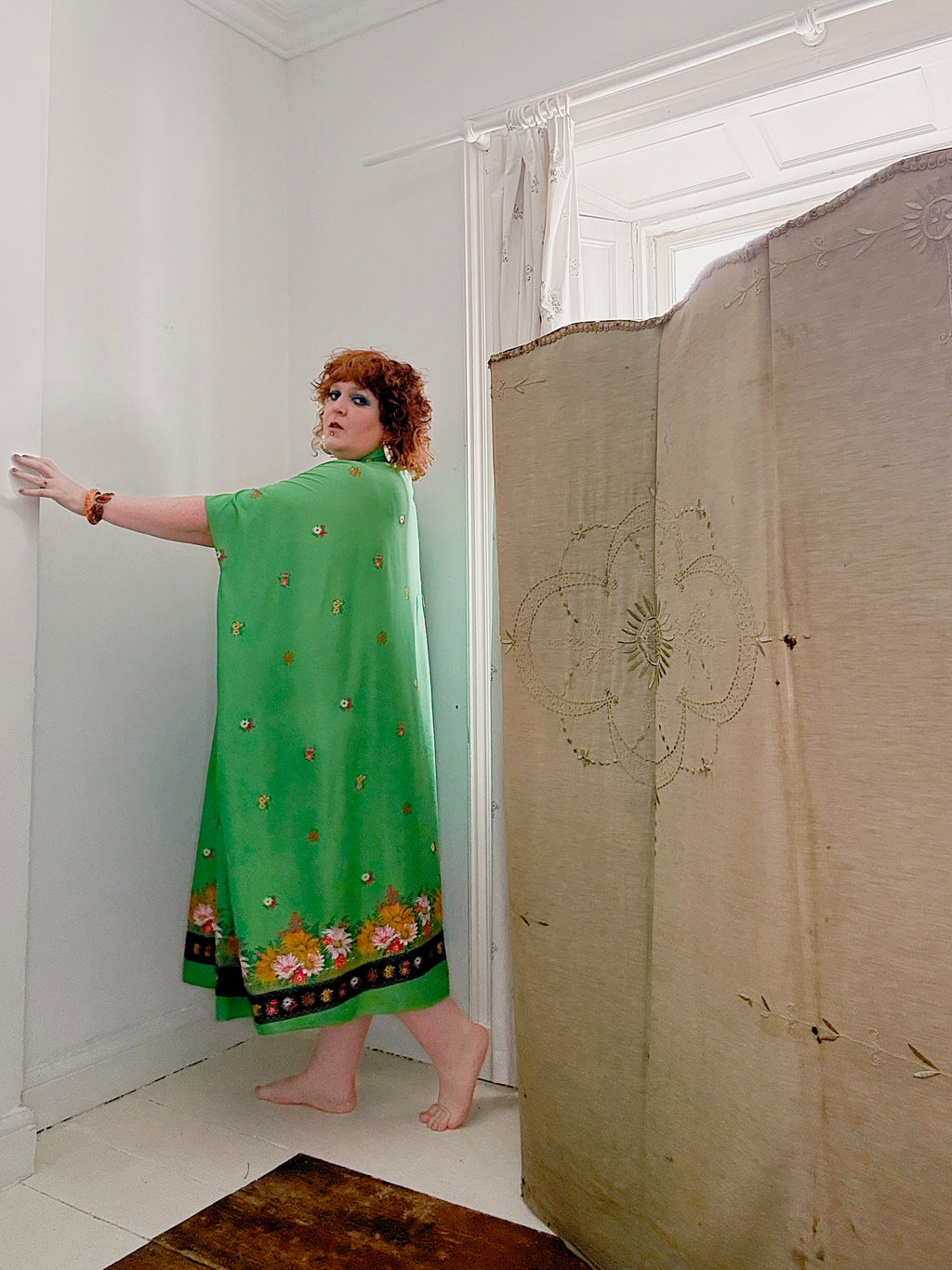 70s Green & Floral Kaftan