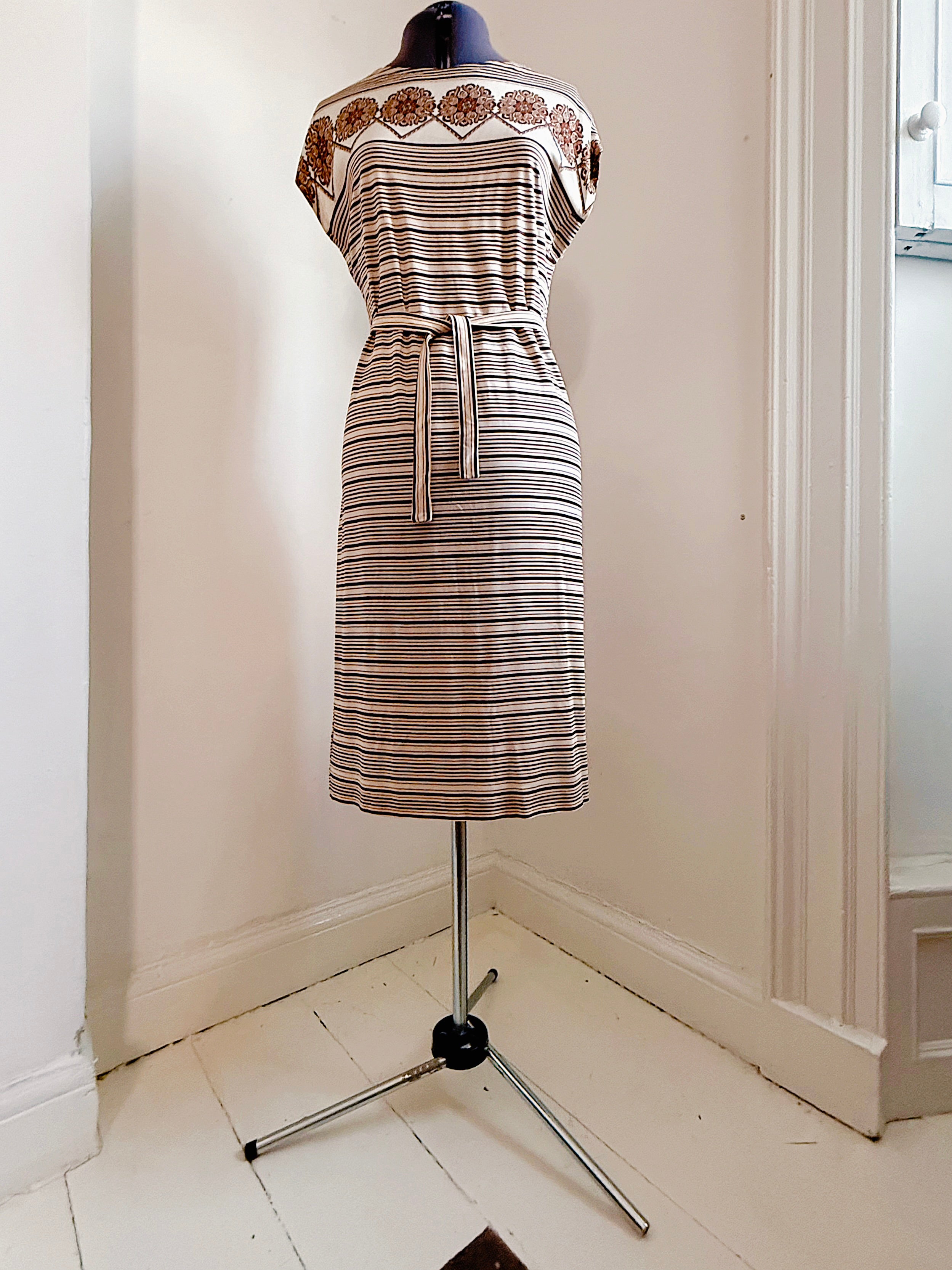 70s Ornate & Striped Midi Dress