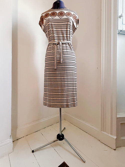 70s Ornate & Striped Midi Dress