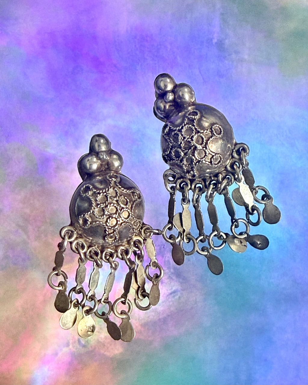 Vintage Egyptian Bedouin Tribal Silver Dangle Earrings – Cairo, c. 1951-1952 (.800 Silver)