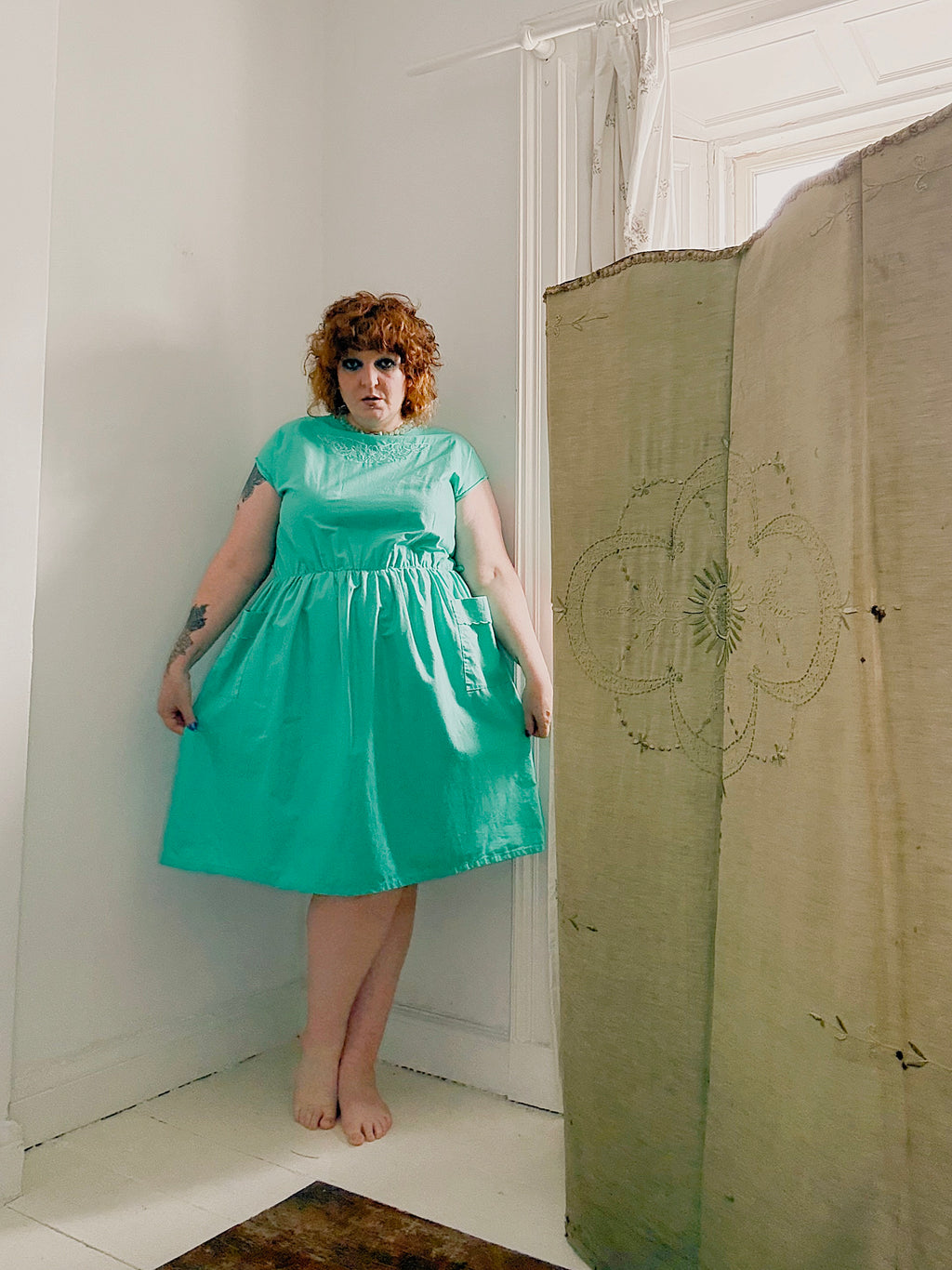 80s Turquoise Cotton Dress