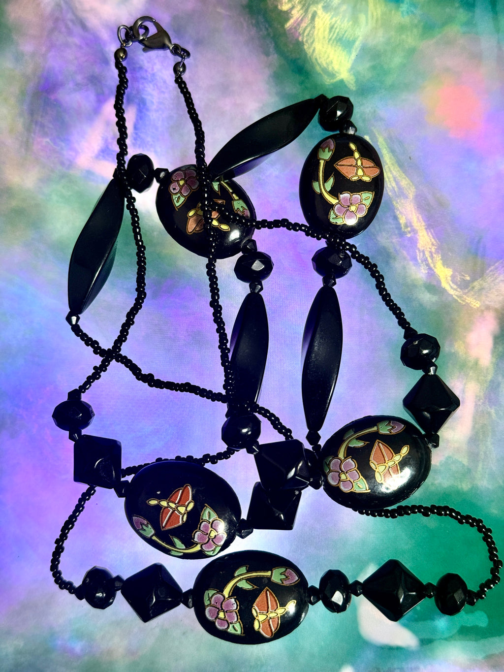 Long Acrylic Bead Floral Necklace