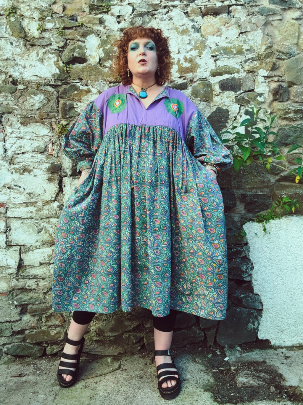 Peacock Maiden Block Print & EmbroideredSmock Dress