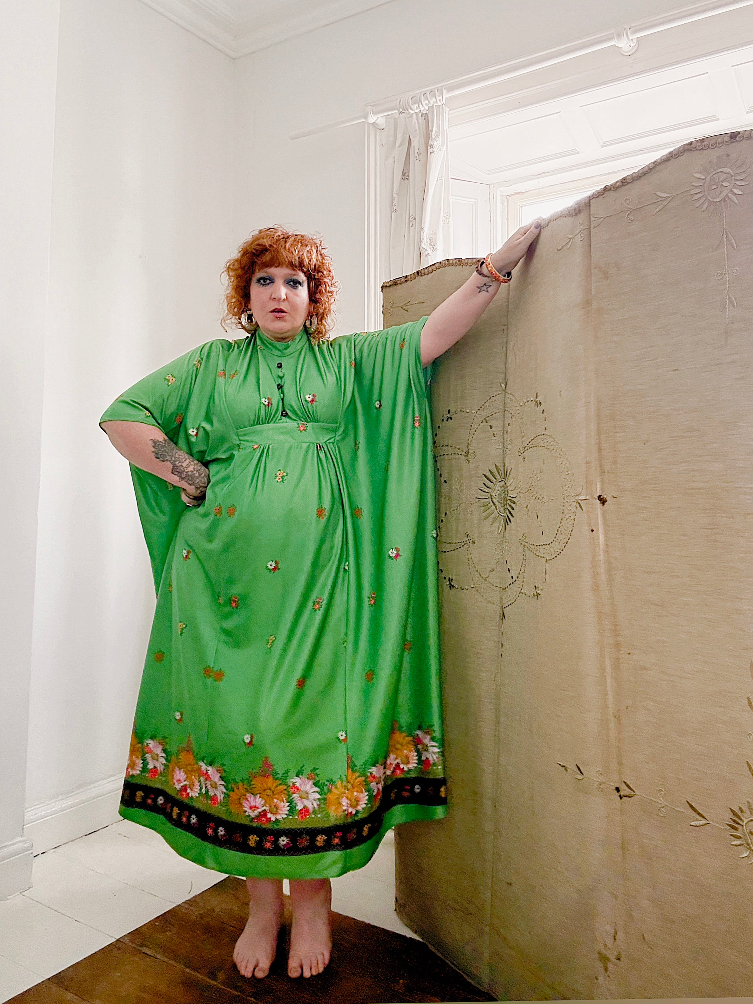 70s Green & Floral Kaftan