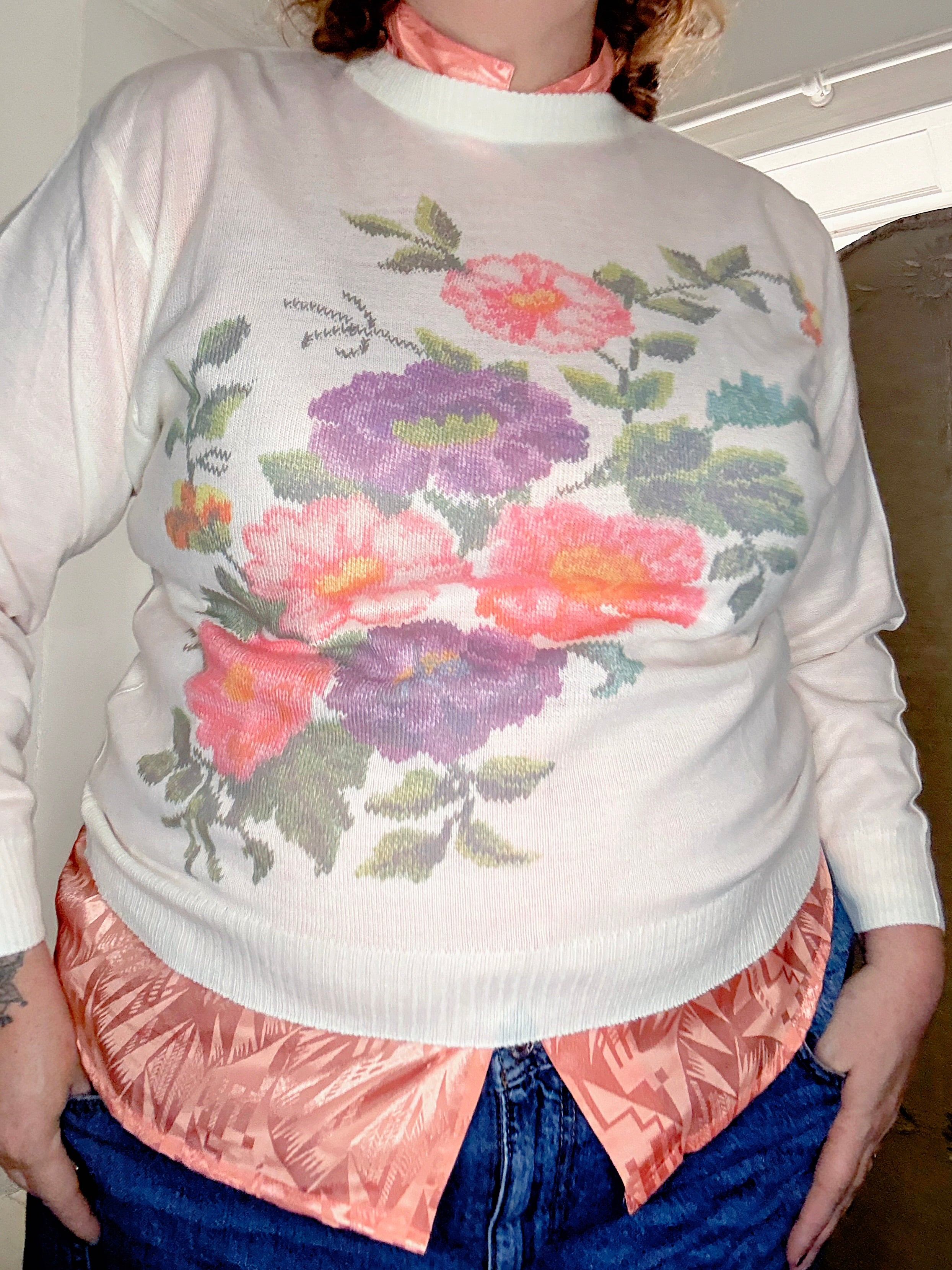 Cute 80s Floral Print Jumper