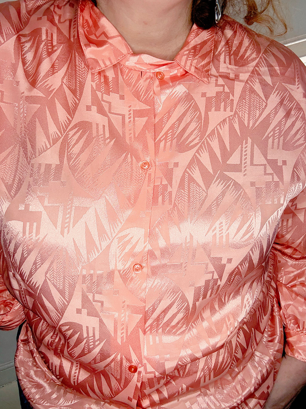 80’s satin peach blouse