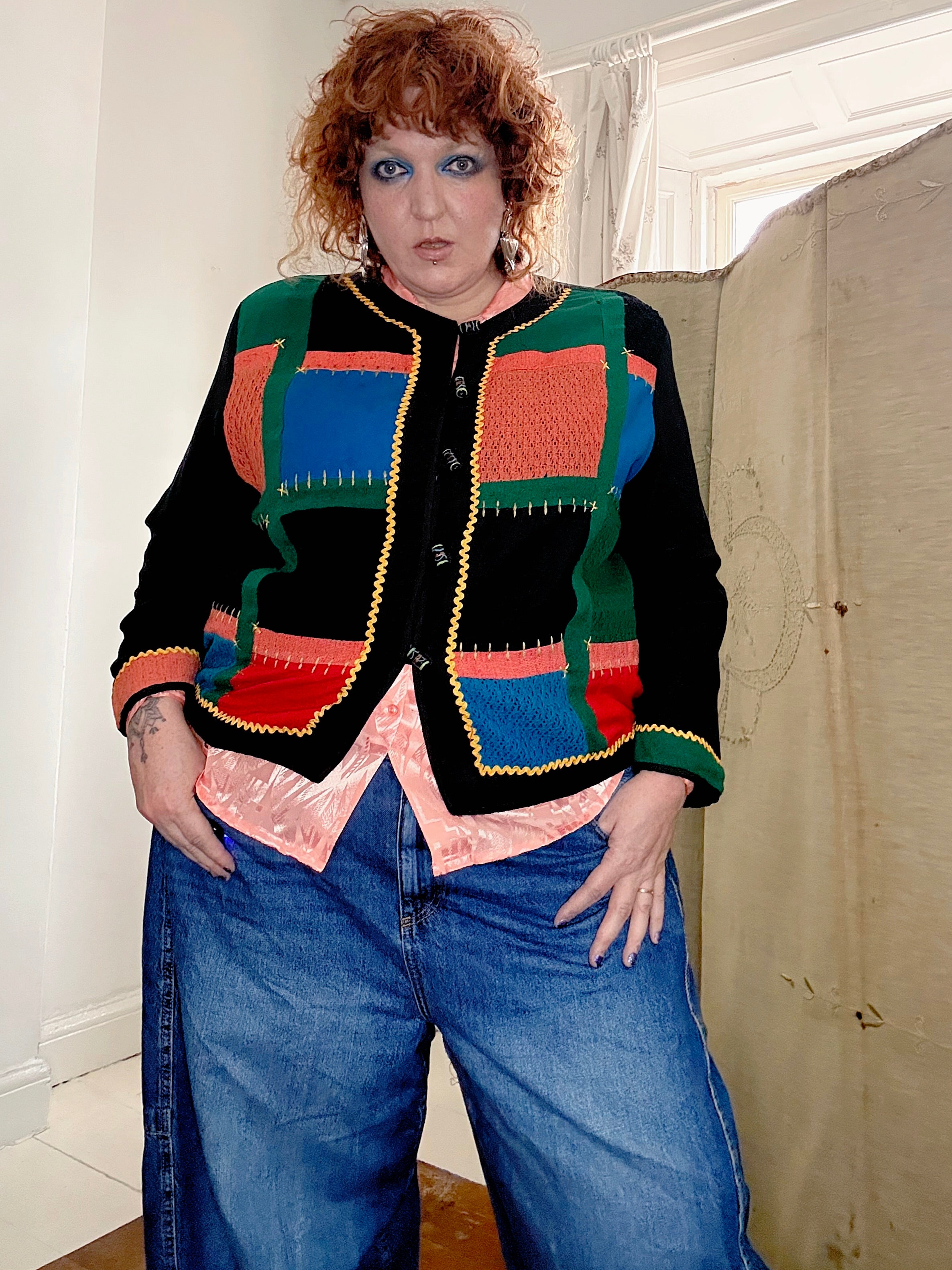 90s Colourblock Patch Stitch Jacket