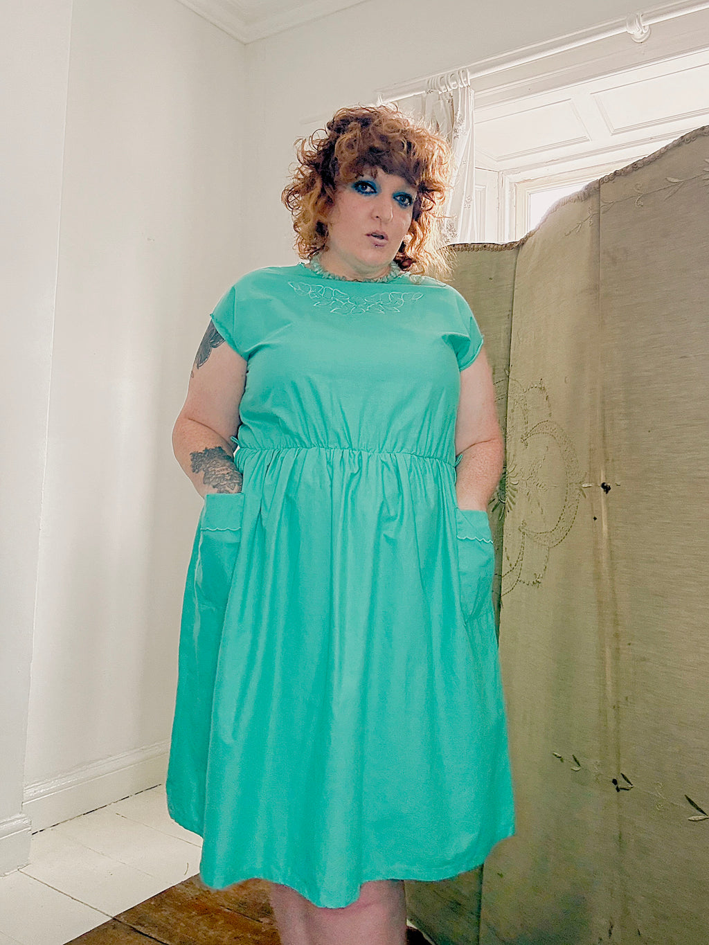 80s Turquoise Cotton Dress
